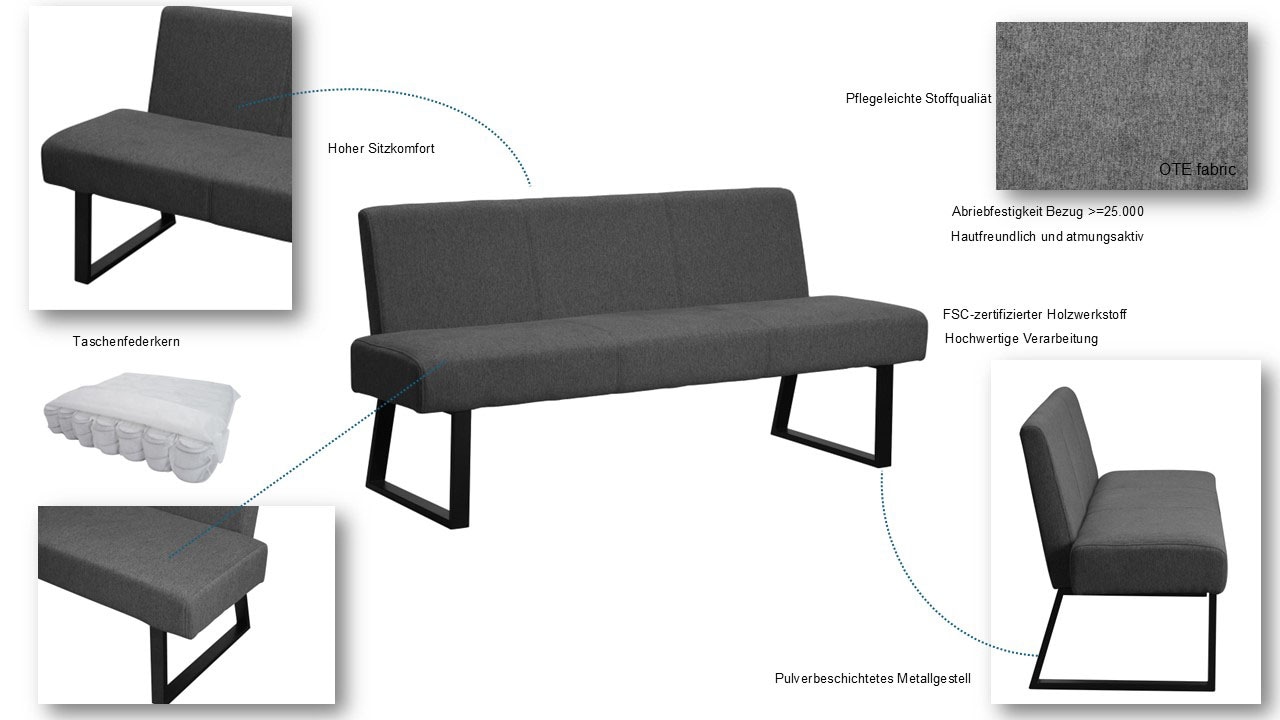 Home affaire Polsterbank »Gladio, TOPSELLER!, OTTOs Choice«, (Esszimmerbank, Sitzbank, Bank), mit Taschenfederkern, schwarzes Metallgestell, Breite 148 cm