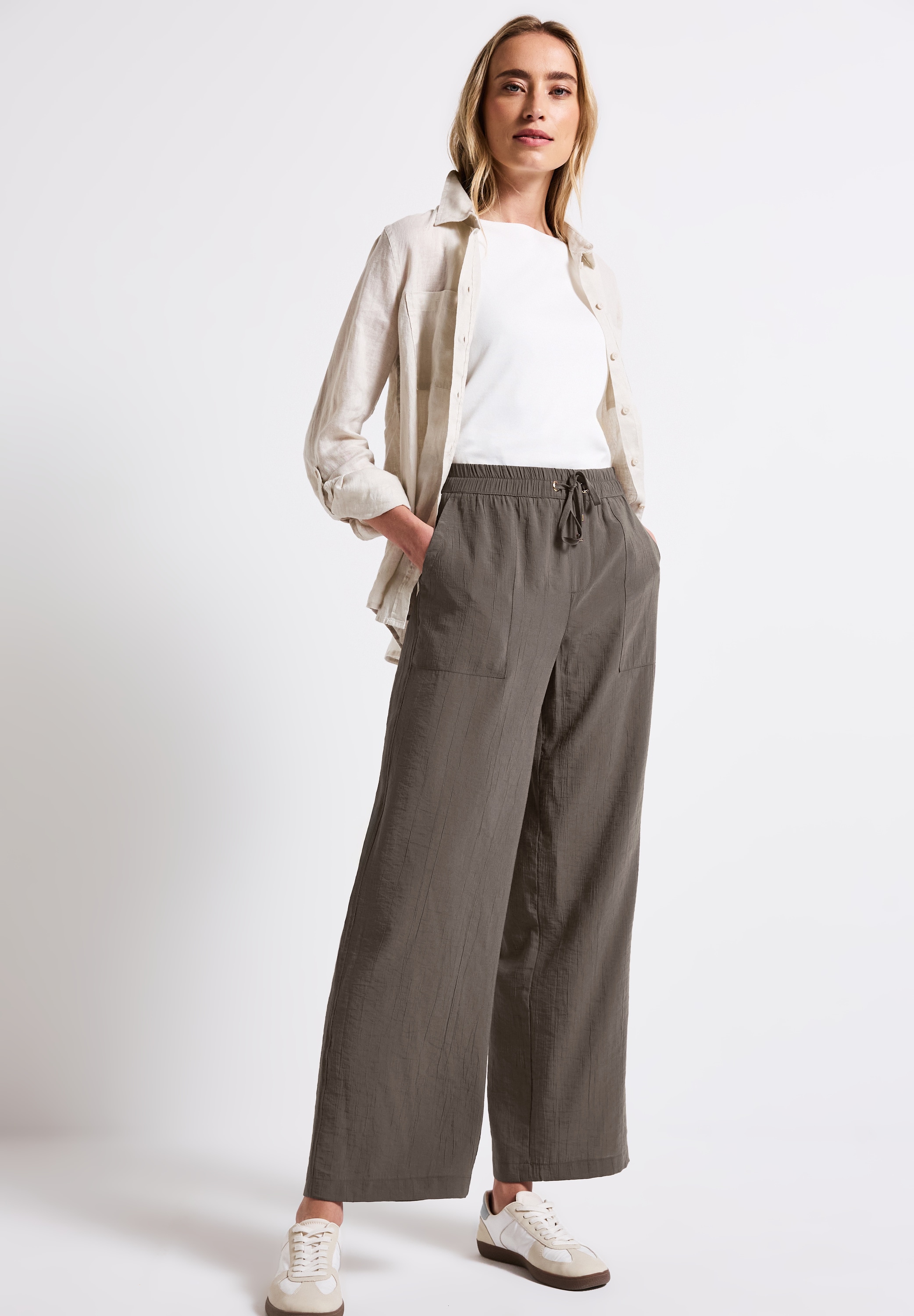 STREET ONE Stoffhose, mit Crinkle-Struktur, Wide Leg