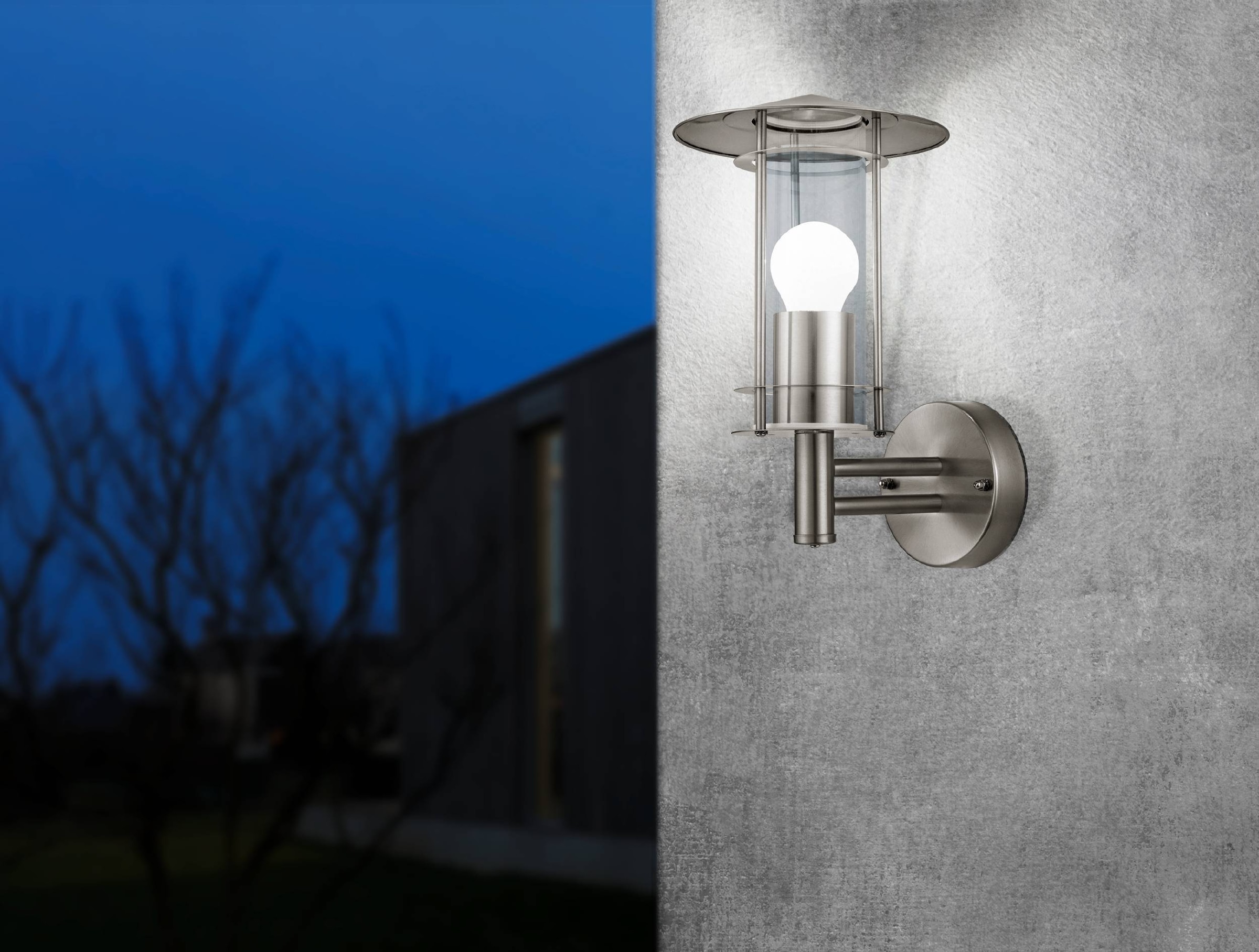 EGLO Wandleuchte »Lisio Außen-Wandlampe, Außenlampe, Wegeleuchte, silber, E27, IP44« E27 1 Stk. Wand-/Deckenleuchte - L17,5 x H30 x AL22,5cm - edelstahl - 1X60W exkl.