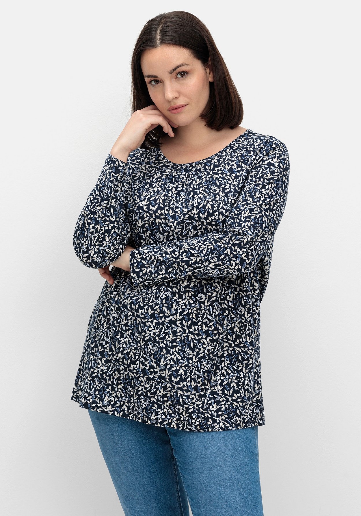 Langarmshirt »Langarmshirt aus Baumwolljersey mit Minimalprint«, aus Baumwolljersey...