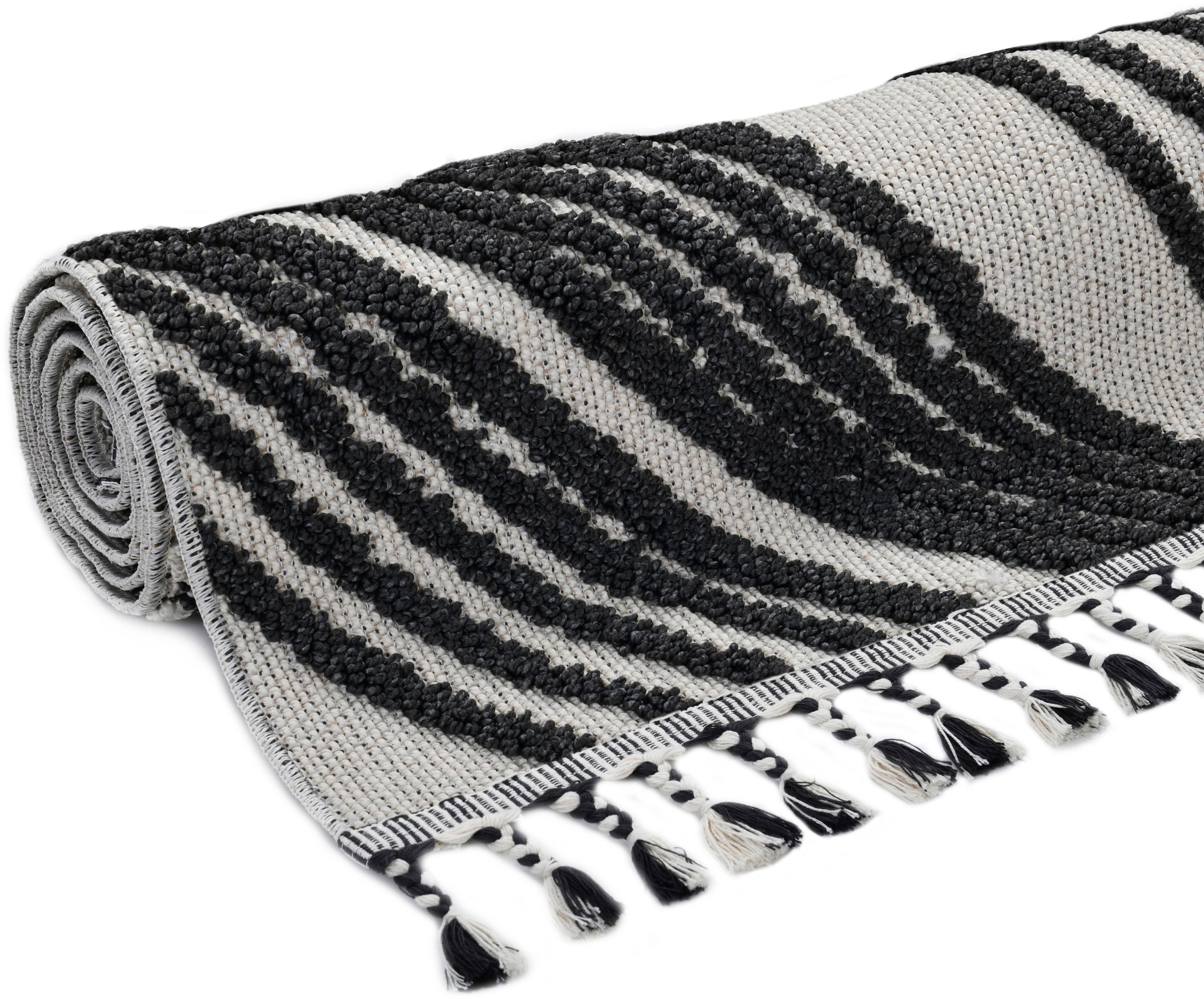 Home affaire Teppich »Friesach«, rechteckig, 18 mm Höhe, Hoch-Tief-Struktur, Woll-Look, Boho, mit Fransen, Wellen-Design