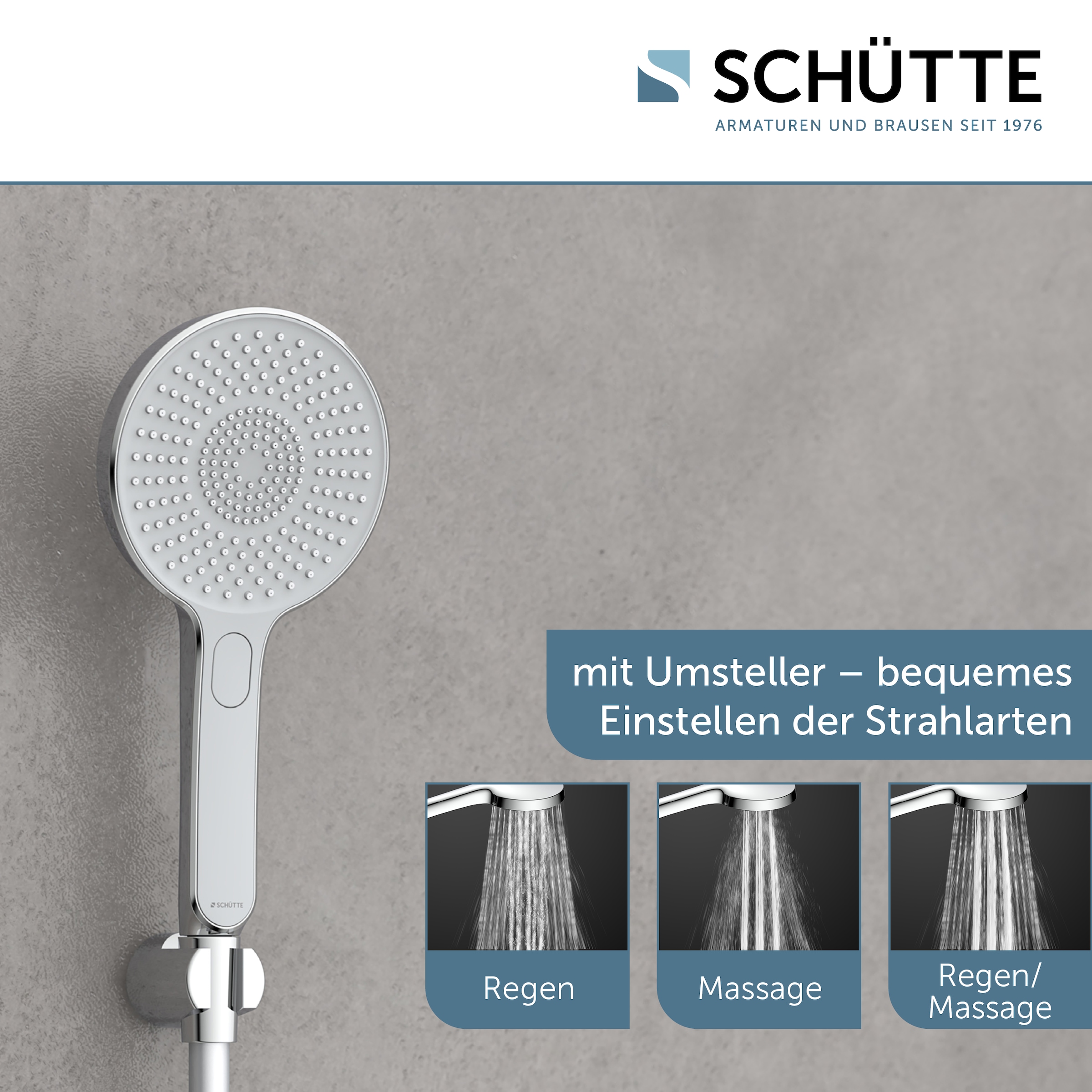 Schütte Handbrause »KARIBIK«, 3-fach verstellbar, mit Antikalknoppen, wassersparend, eckig