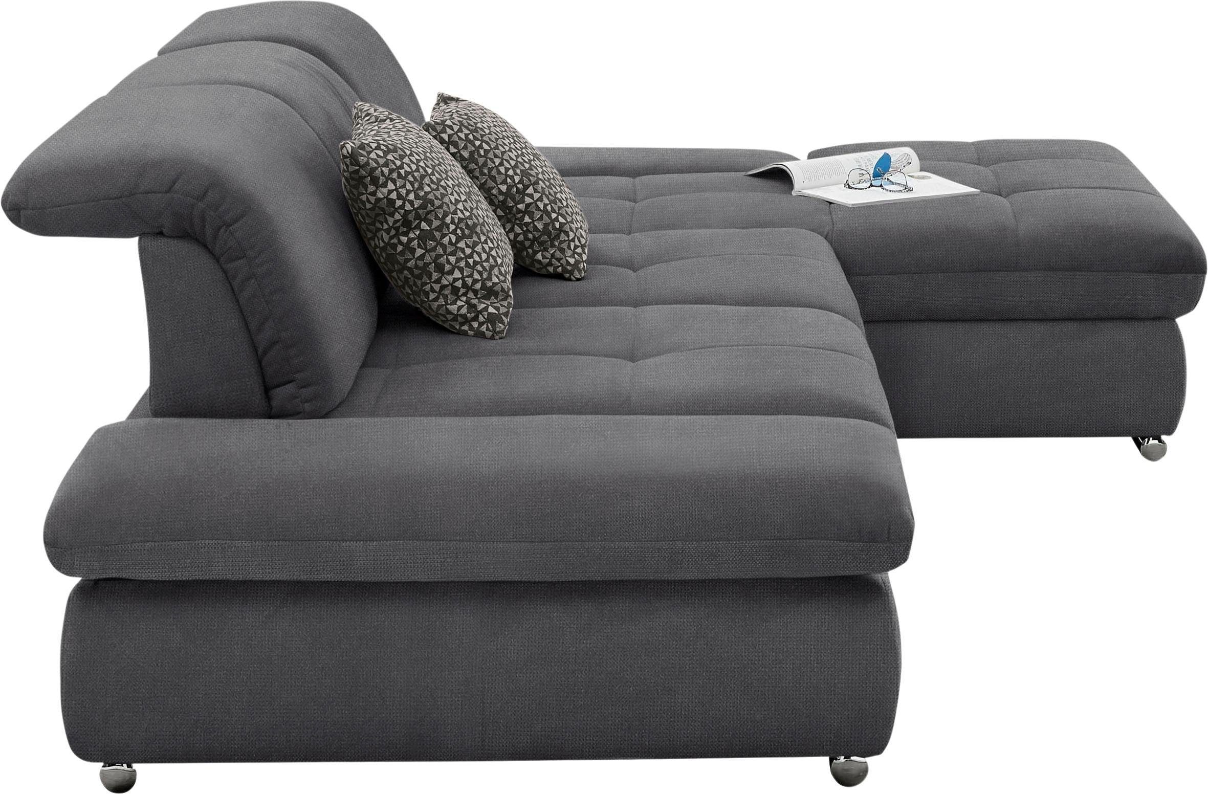 set one by Musterring Ecksofa »SO4100 V«, mit verstellbaren Kopfteilen, wahlweise mit Funktionen, Cord-Bezug