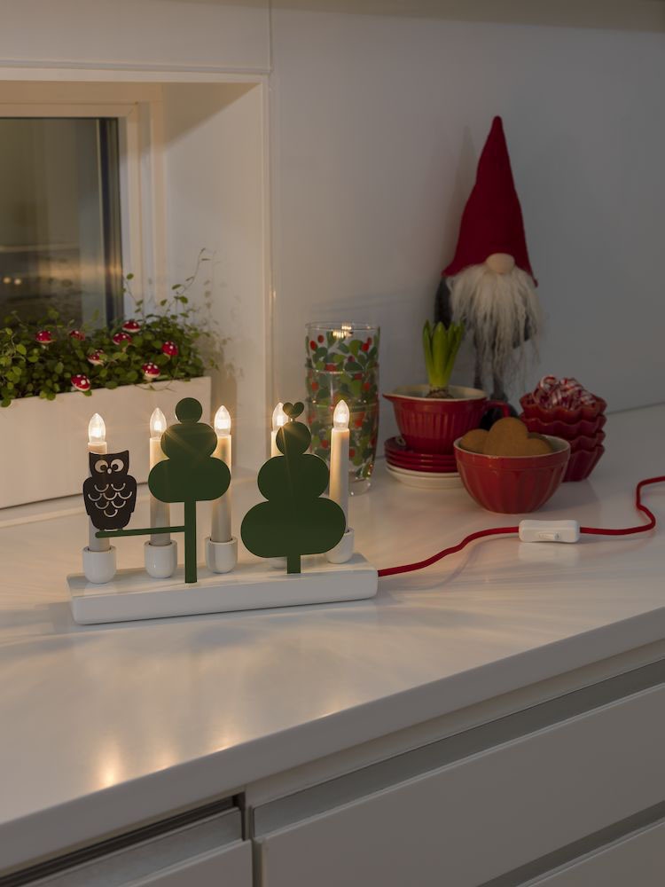 KONSTSMIDE Fensterleuchter »Weihnachtsdeko«, 5 flammig-flammig, Holzleuchter,  weiß lackiert, mit farbiger Metalldekorationen Eule kaufen bei OTTO | Fensterleuchter