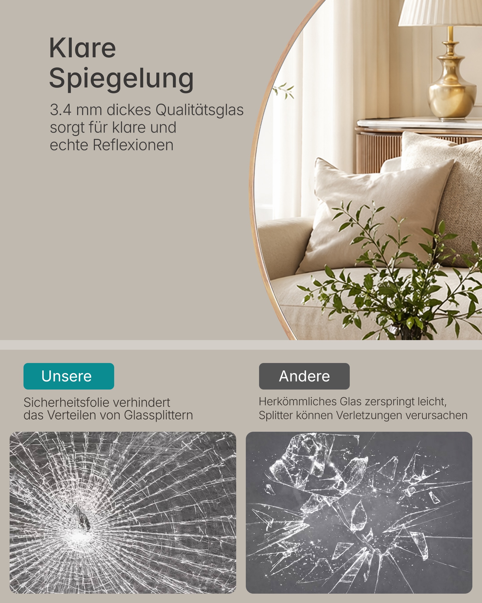 OTTO home Spiegel »Wandspiegel Addrik, wahlweise in 2 Größen 60x60cm oder 80x80cm« runde Form, in verschiedenen Farben