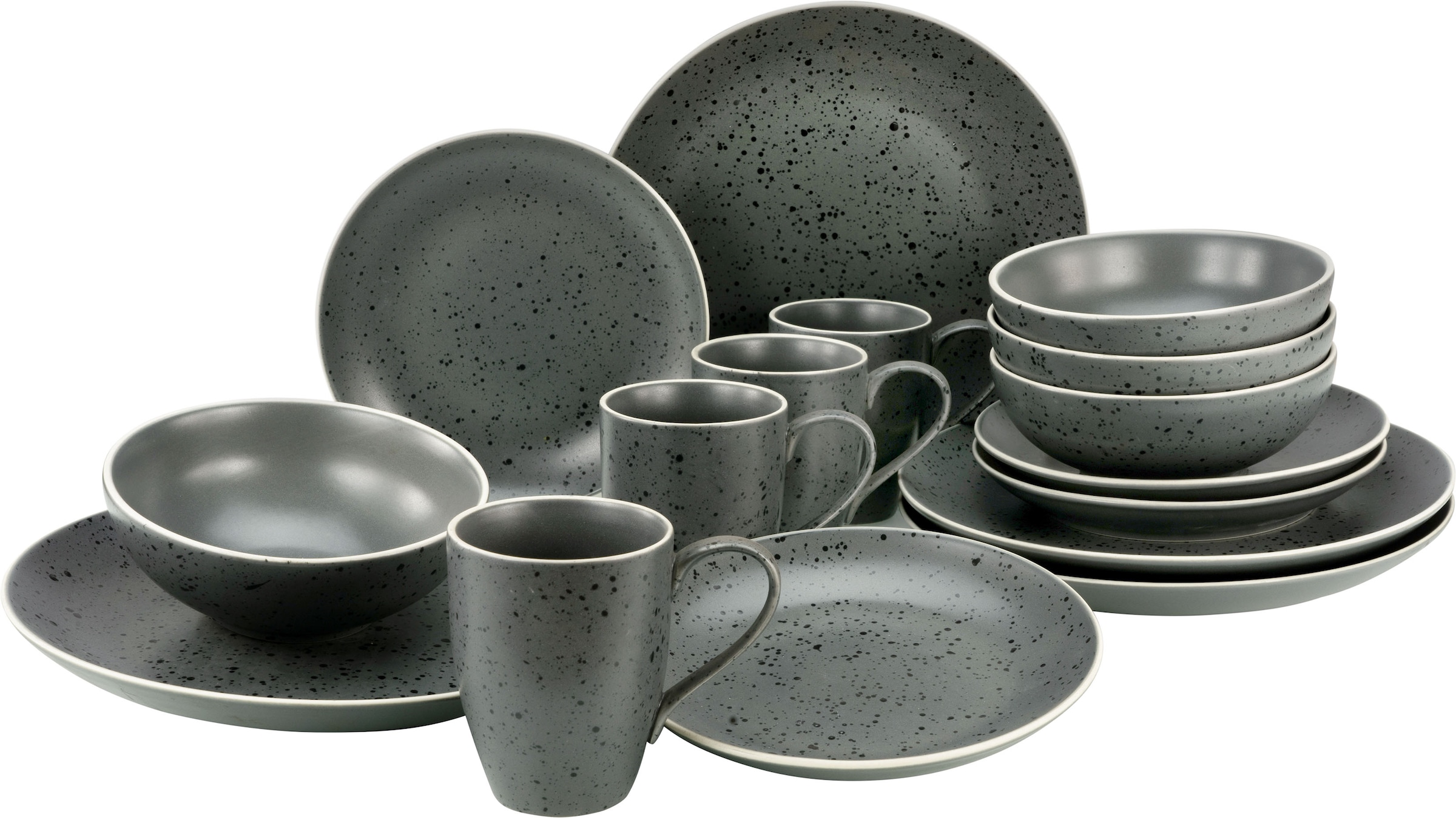 CreaTable Kombiservice »Geschirr-Set Industrial Chic«, (Set, 16 tlg., Kaffeeservice und Tafelservice im Set, für 4 Personen), Service, seidenmatte Sprenkelglasur, 16 Teile, für 4 Personen