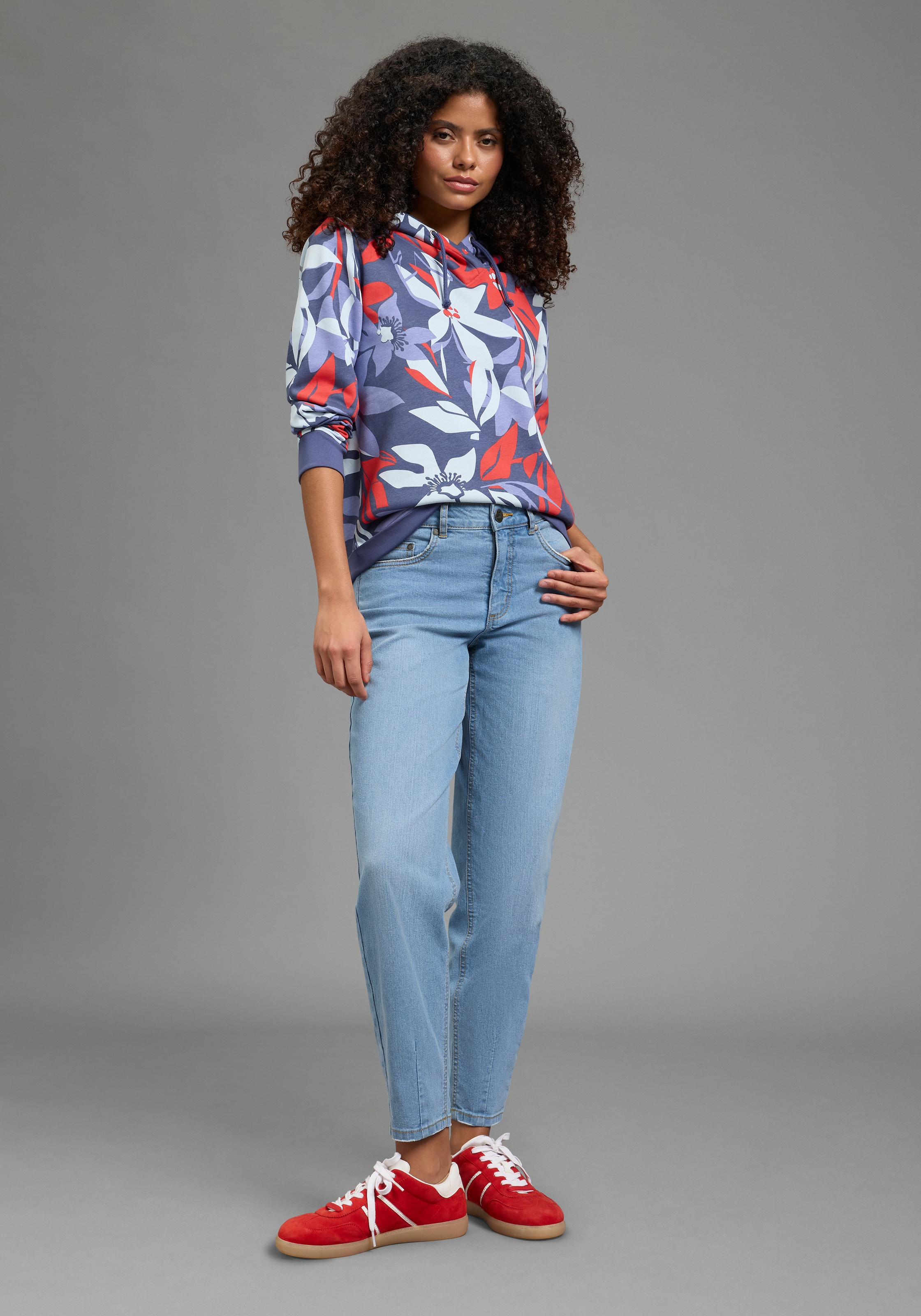 Laura Scott Sweater , Pflegeleichte Baumwollmischung mit Kapuze und Blumendruck
