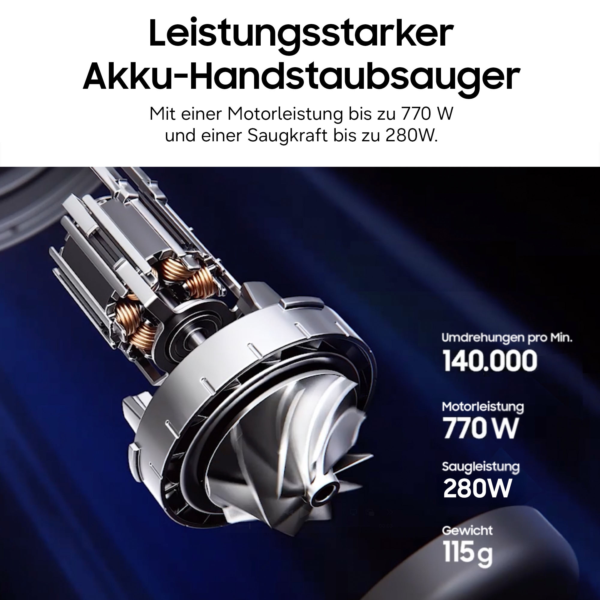 Samsung Akku-Handstaubsauger »VS70H28HFC/WD, Jet 95S CompleteClean« beutellos, 770 W, beutellos, Ersatzakku separat erhältlich