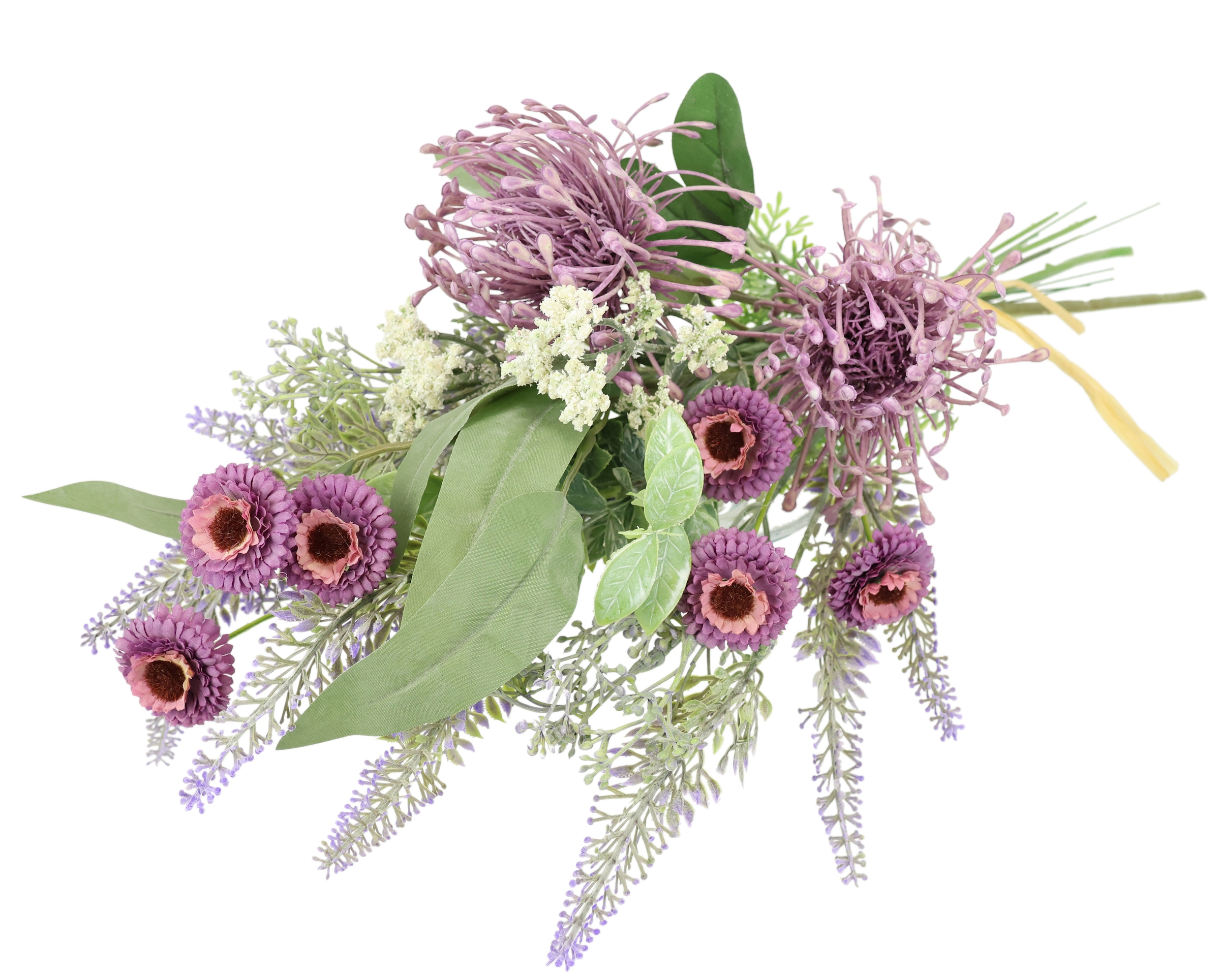 I.GE.A. Kunstblume »Kunstblumen-Strauß Protea Zinnien Lavendel«, Bouquet Blumensträuße Dekoblume Blumen Grabdeko