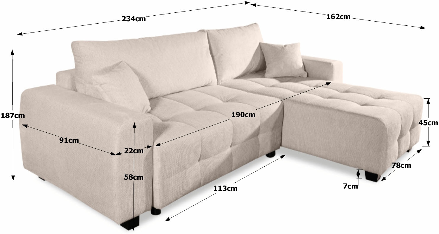 COLLECTION AB Ecksofa Ecksofa,Schlaffunktion,Bonnelfederkern,Rückenkissen