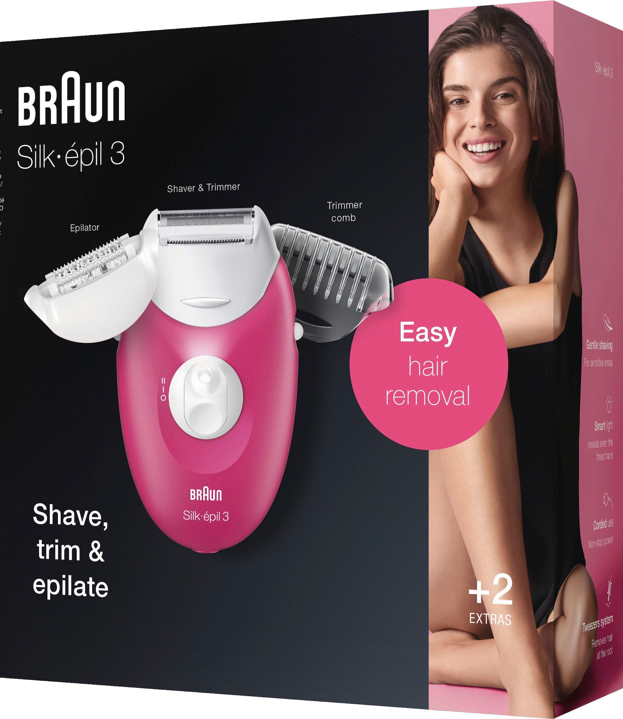 Braun Epilierer »Silk-épil 3 3-410«, 3 St. Aufsätze, kabelgebundener Epilierer mit 3 Extras