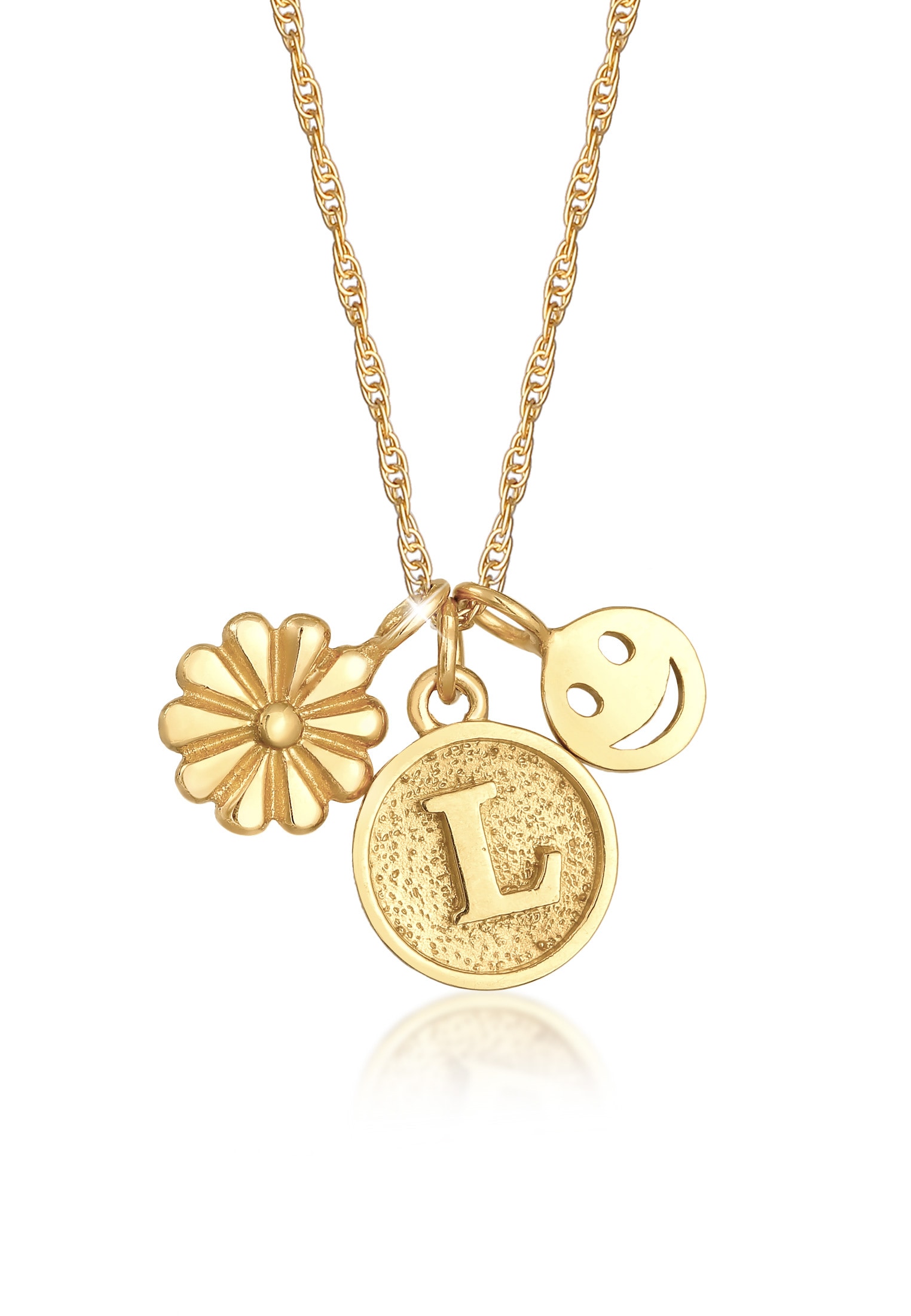 Elli Kette mit Anhänger »Halskette Blume Smiling Flower Disc Buchstabe 925 Silber«