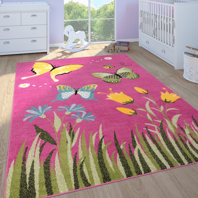 Paco Home Kinderteppich »Alma 940«, rechteckig, Kurzflor, Kinder Design,  Motiv Schmetterlinge, Kinderzimmer online bei OTTO