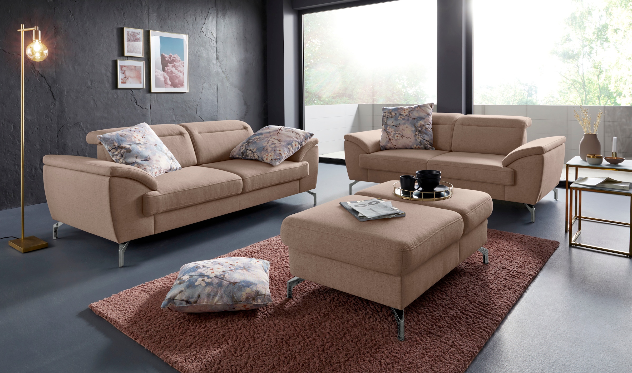 sit&more 2-Sitzer »Percy« 15 cm Fußhöhe, Sitztiefenverstellung, wahlweise Kopfteilverstellung