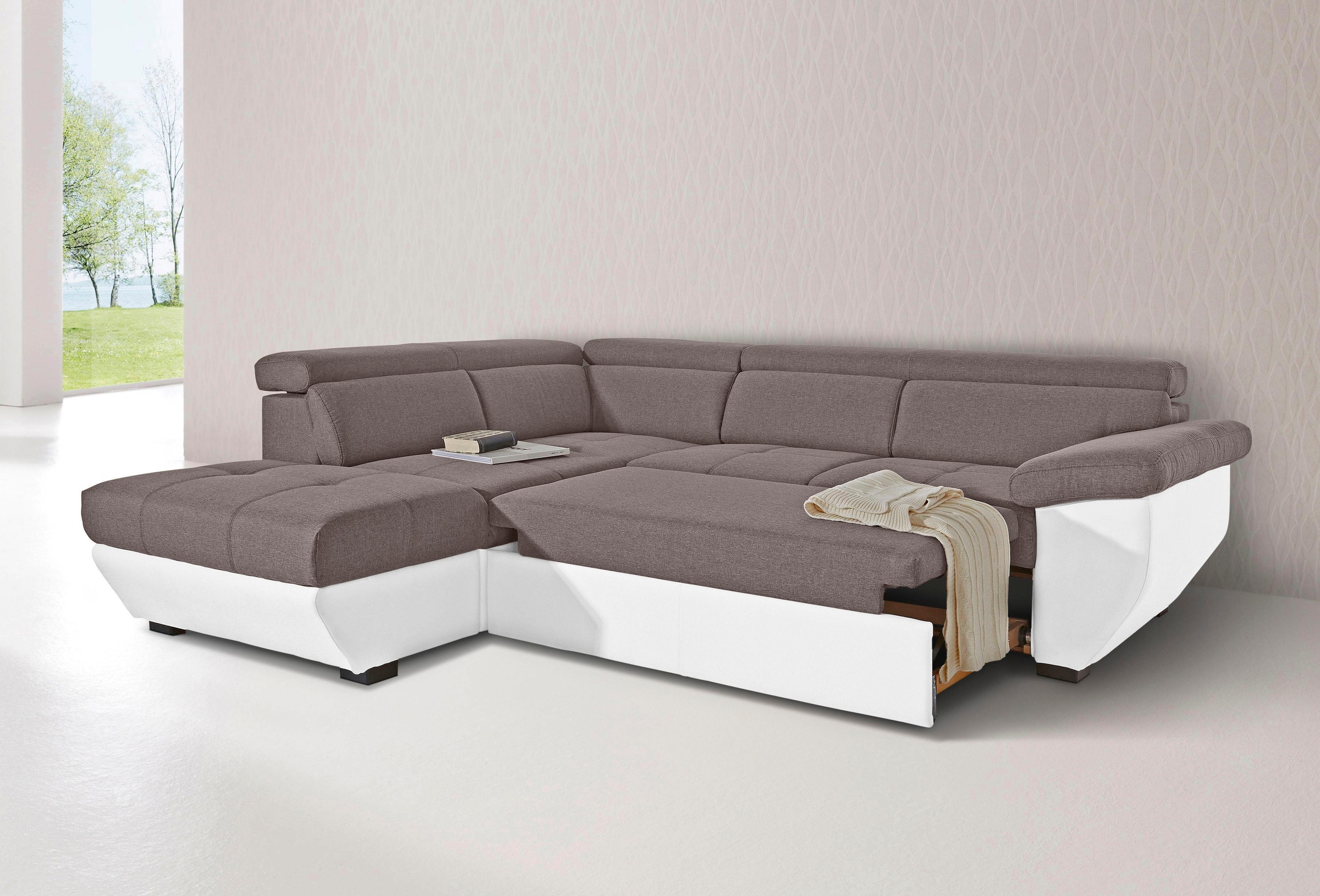 COTTA Polstergarnitur »Speedway L-Form«, (Set), Set bestehend aus: Ecksofa mit Kopfteilverstellung & Hocker