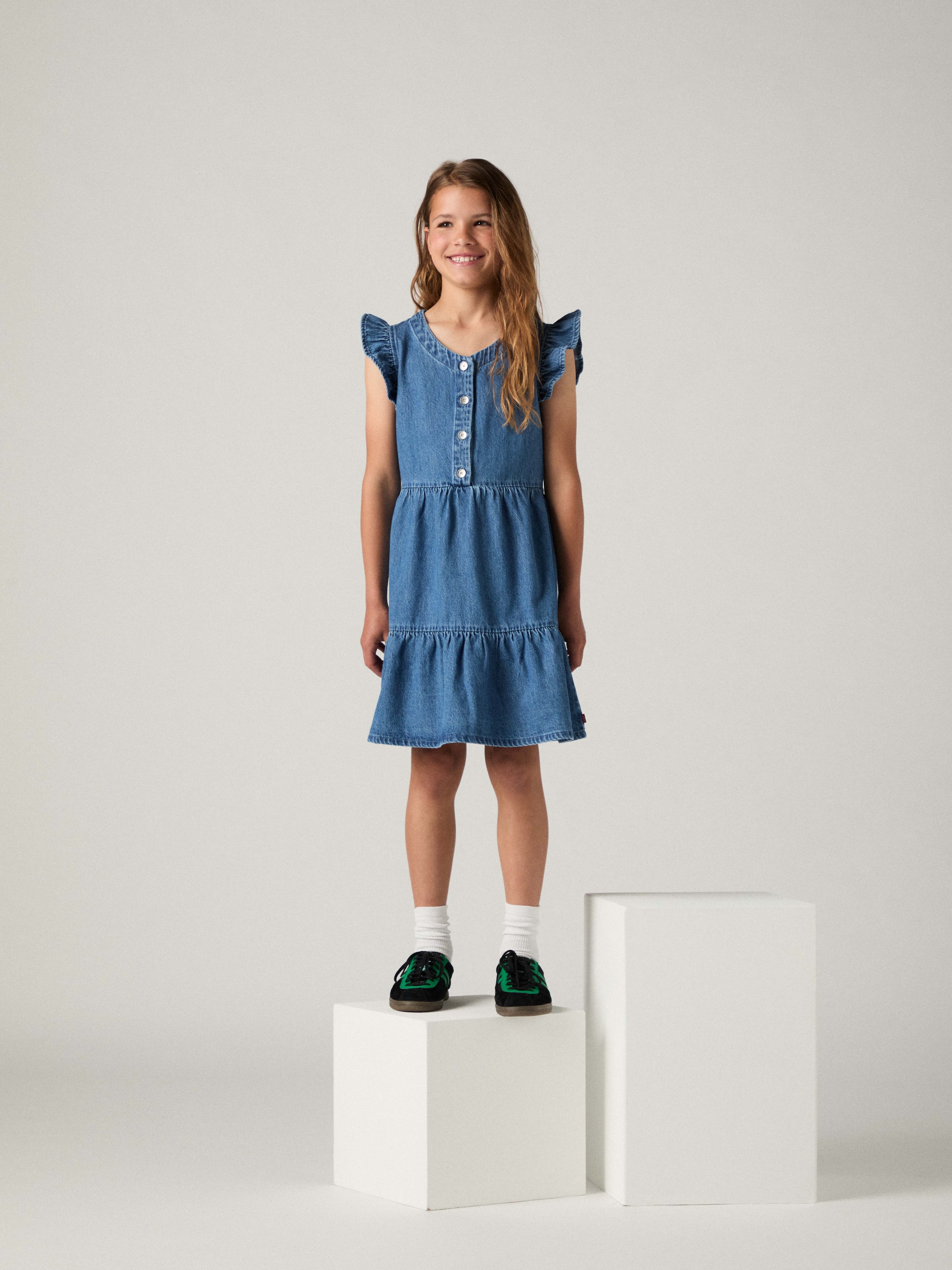 Levi's® Kids Jeanskleid »LVG FLUTTER SLEEVE BUTTON UP D« Ohne Taschen for Girls, mit kurzer Knopfleiste