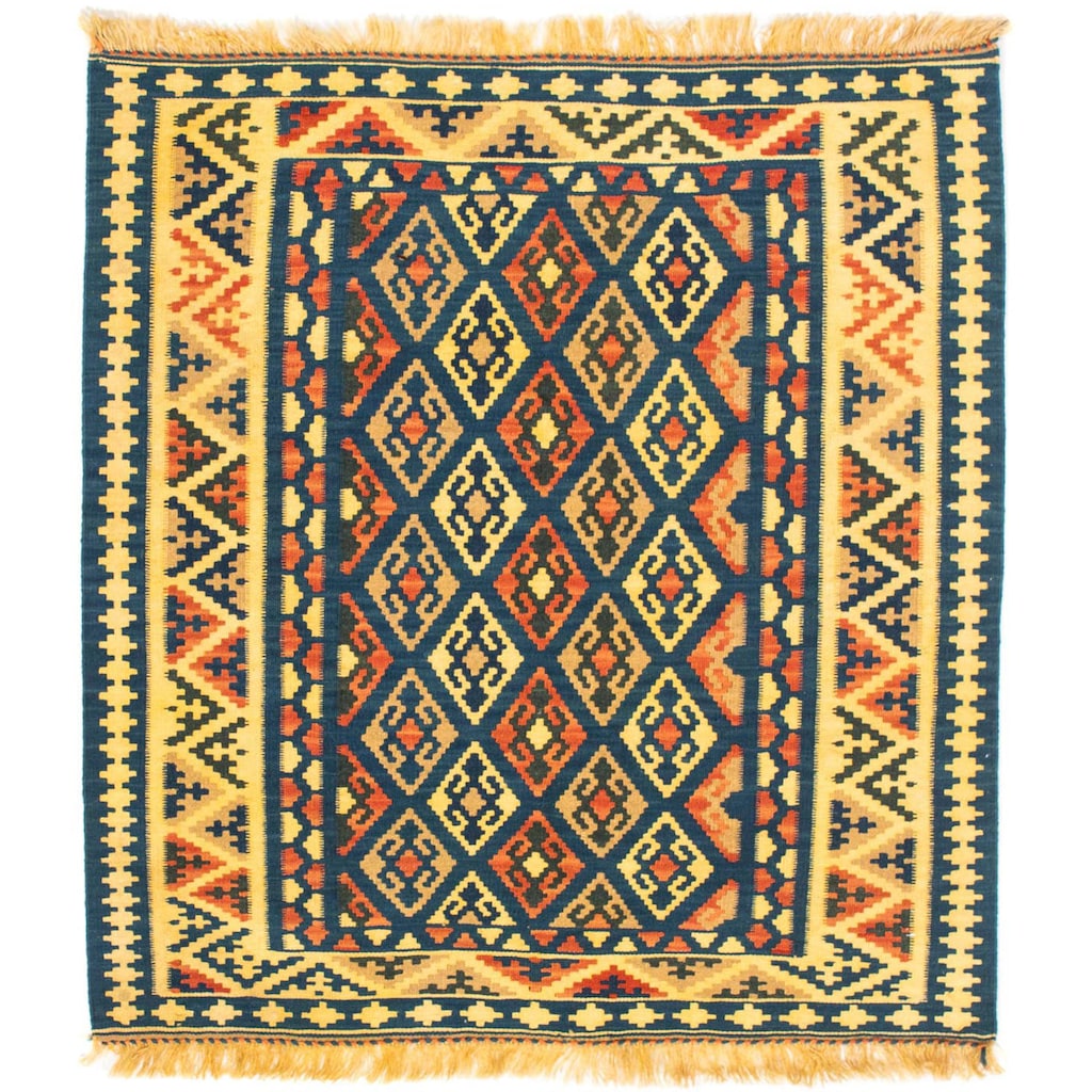 morgenland Wollteppich »Kelim - Oriental quadratisch - 107 x 100 cm - dunkelblau«, quadratisch