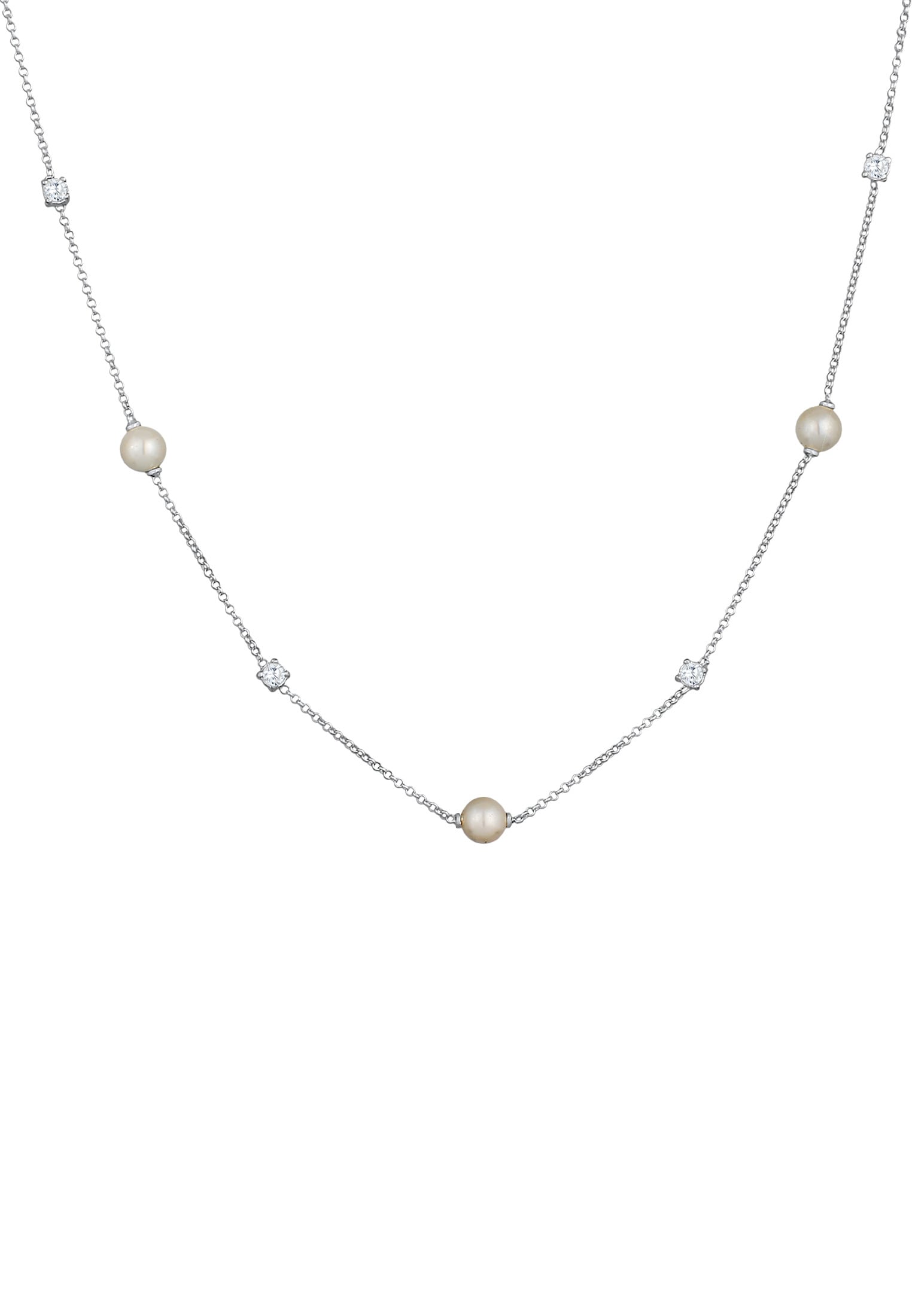 Nenalina Silberkette »Halskette Zirkonia Muschelkernperlen Klassik 925 Silber«