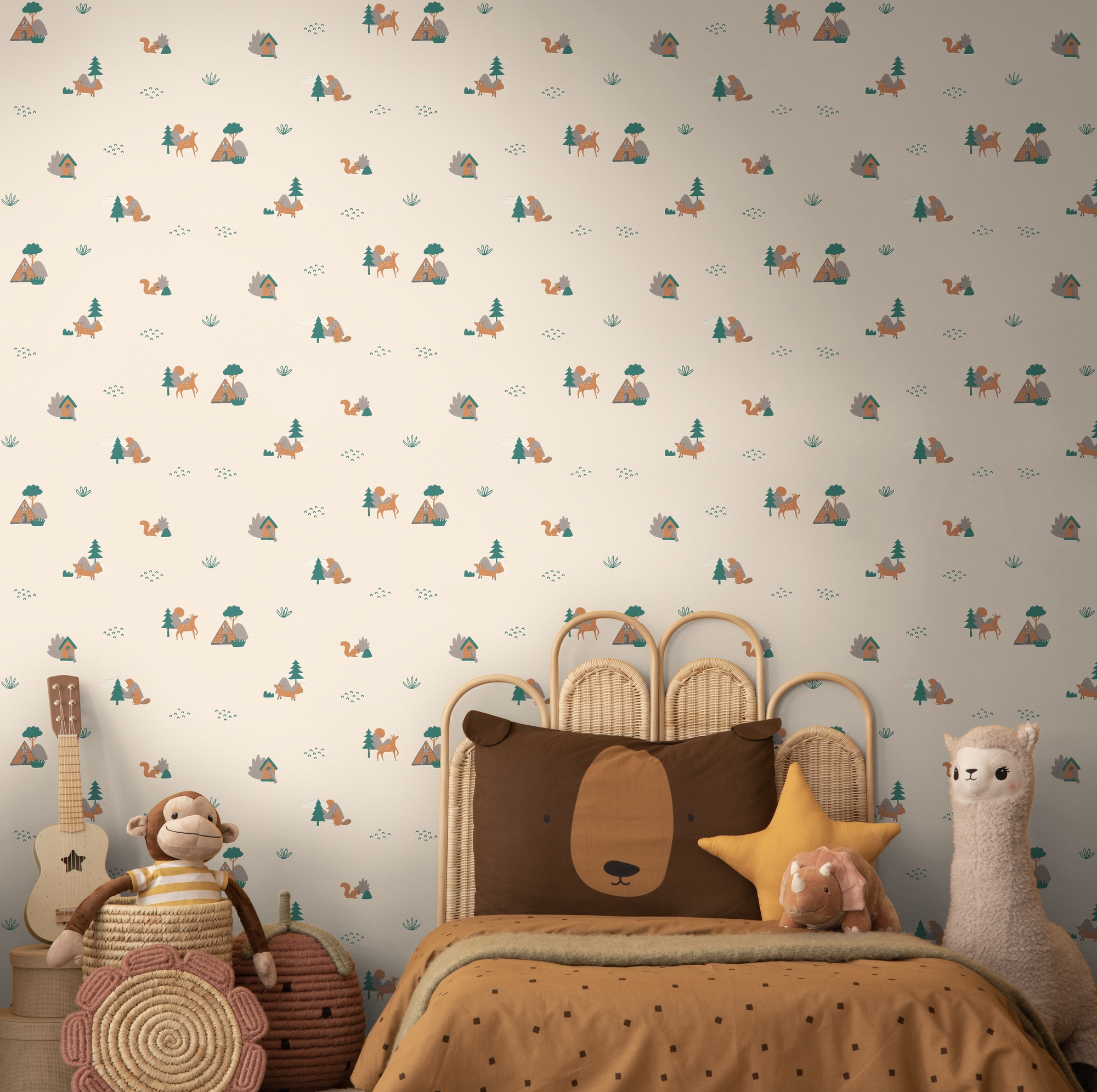 living walls Vliestapete »Kids Studio Waldtiere – Vliestapete für Kinder« Wald | grafisch | naturalistisch glatt Fuchs, Reh und Eichhörnchen im modernen Scandi-Look