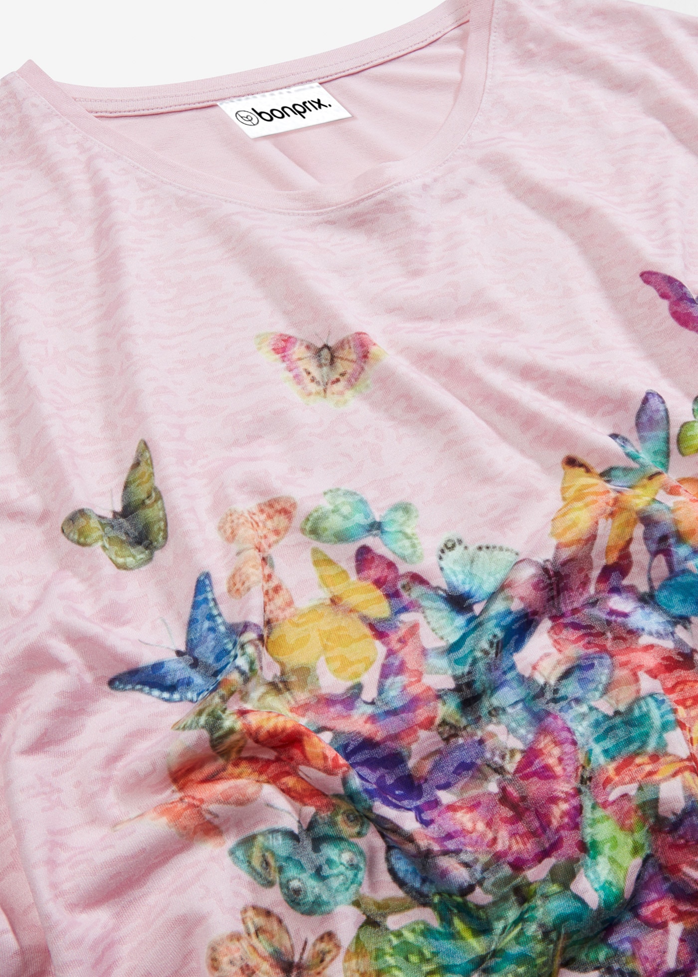 bonprix T-Shirt toller Materialmix, überschnittene Schultern, hinten länger