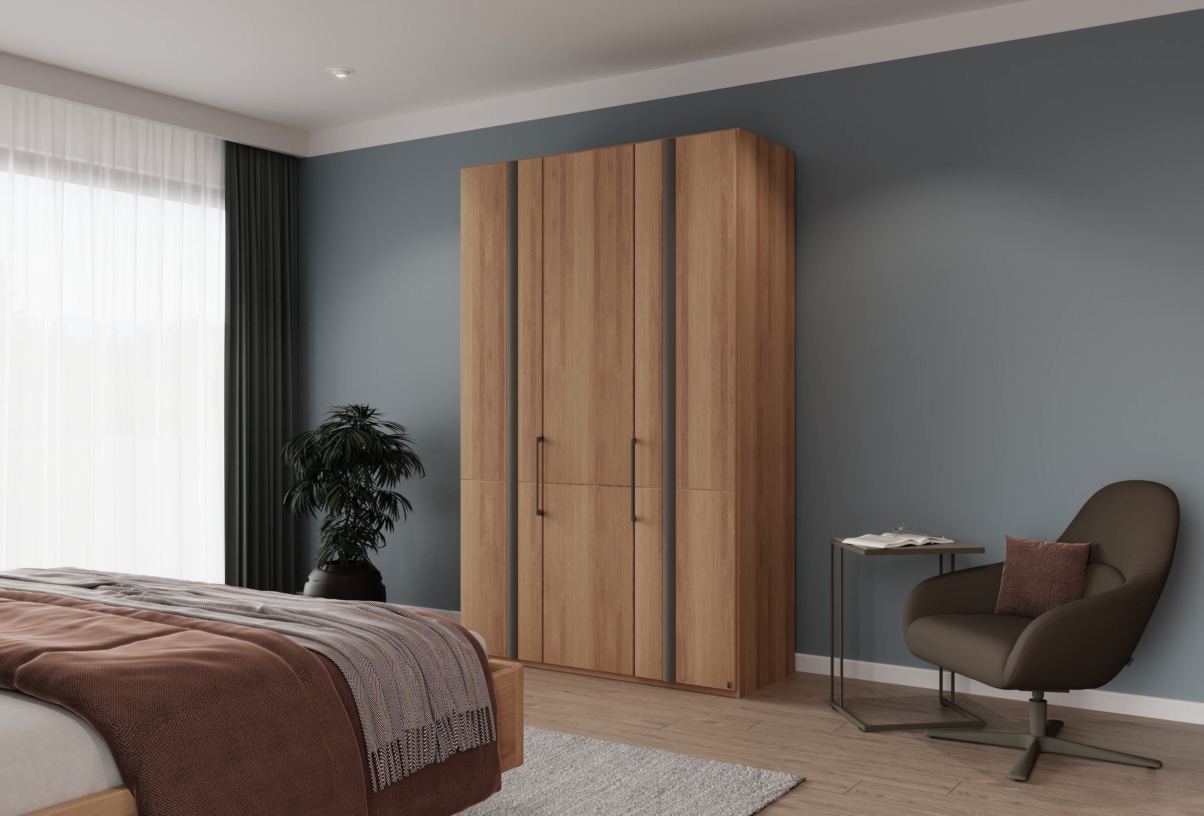 Musterring Drehtürenschrank »Sorrent, Kleiderschrank, teilmassiv Eiche«, (mit Türdämpfern, in 5 Breiten & 2 Höhen, extra Böden, MADE IN GERMANY), Türen in Eiche massiv mit Absetzung in Schiefer, verschiedene Maße
