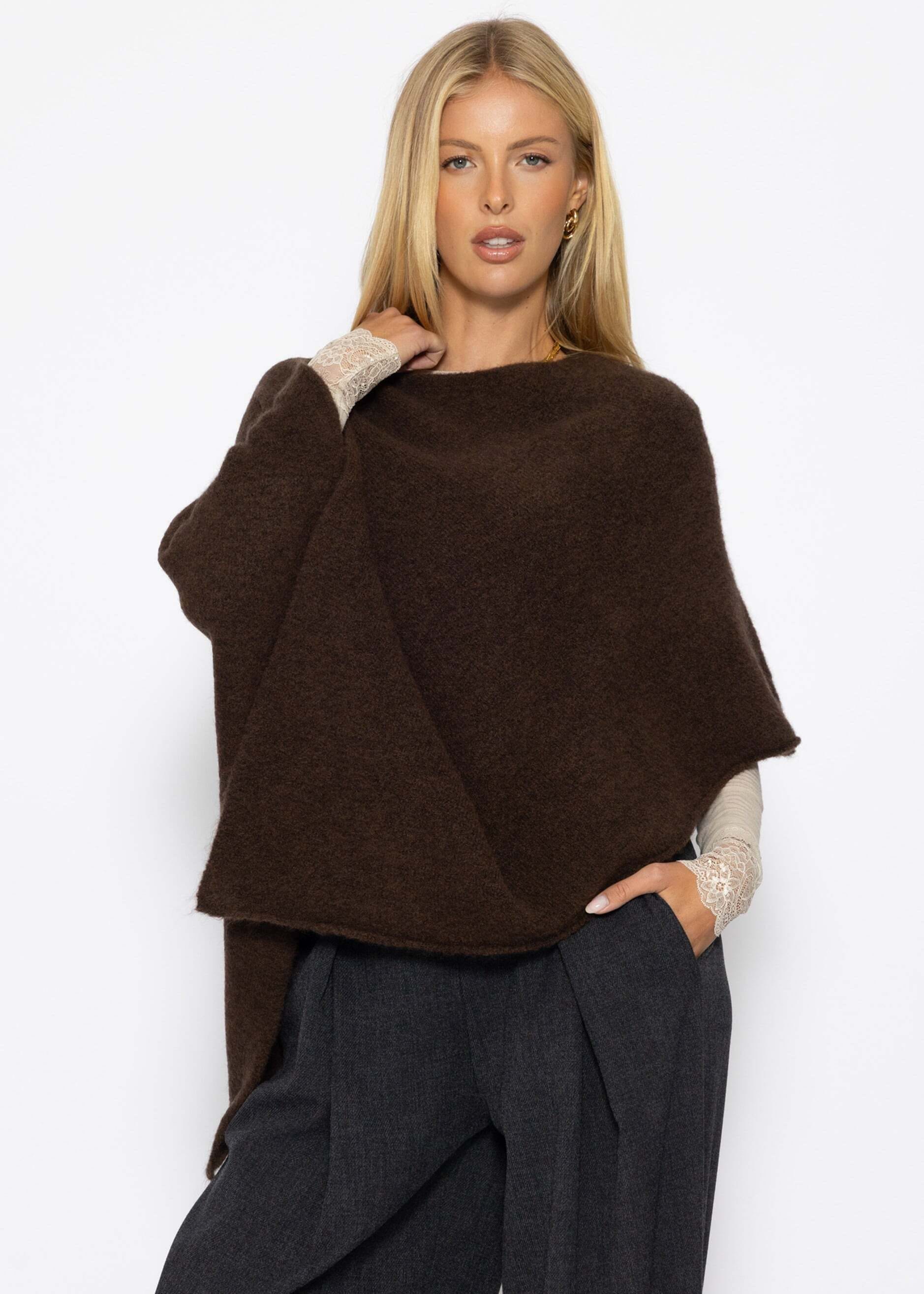 SASSYCLASSY Strickponcho »Poncho mit Wollanteil« Poncho mit Stehkragen in Offwhite