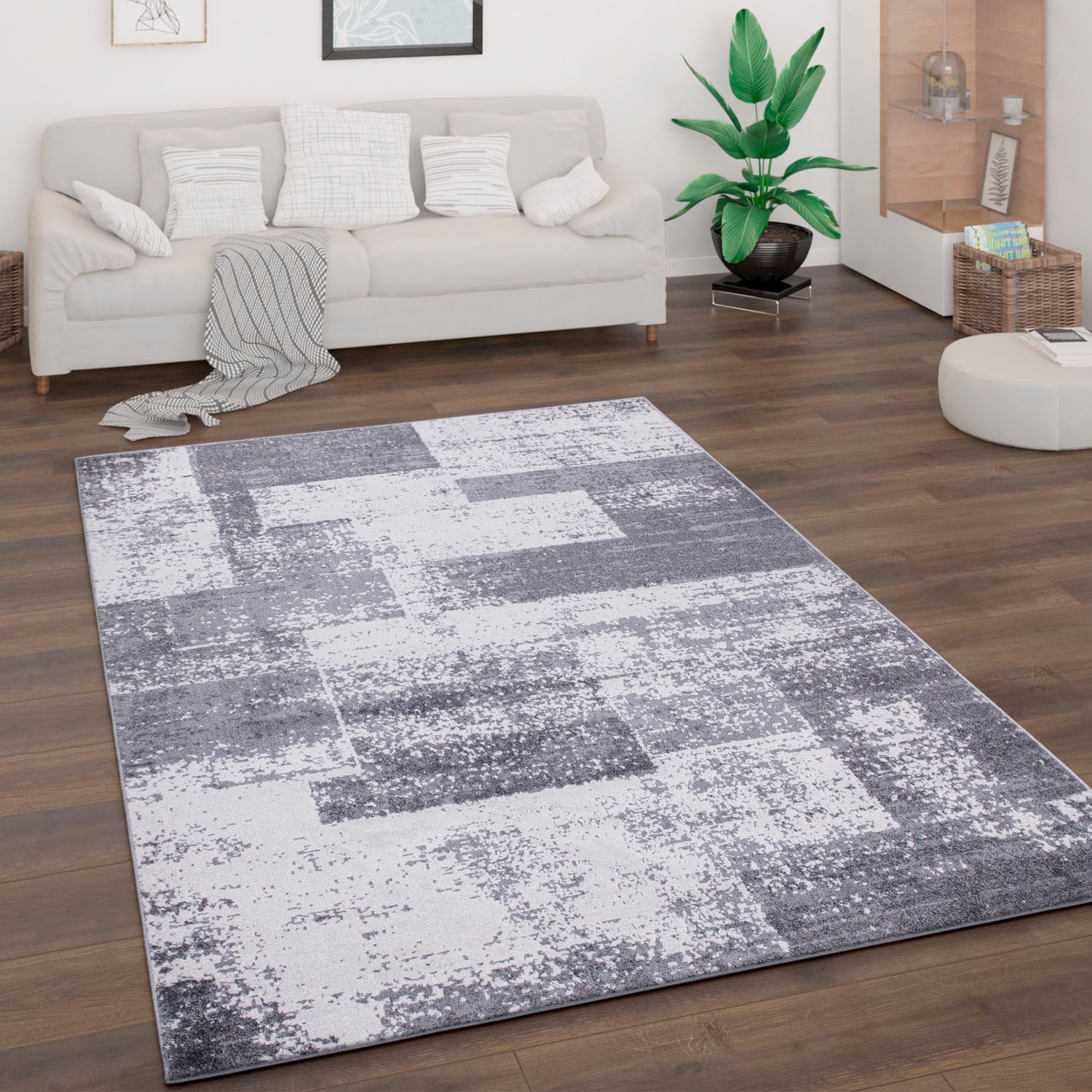 Paco Home Teppich »Bari 873« rechteckig 13 mm Höhe Kurzflor, Patchwork Design, Used-Look