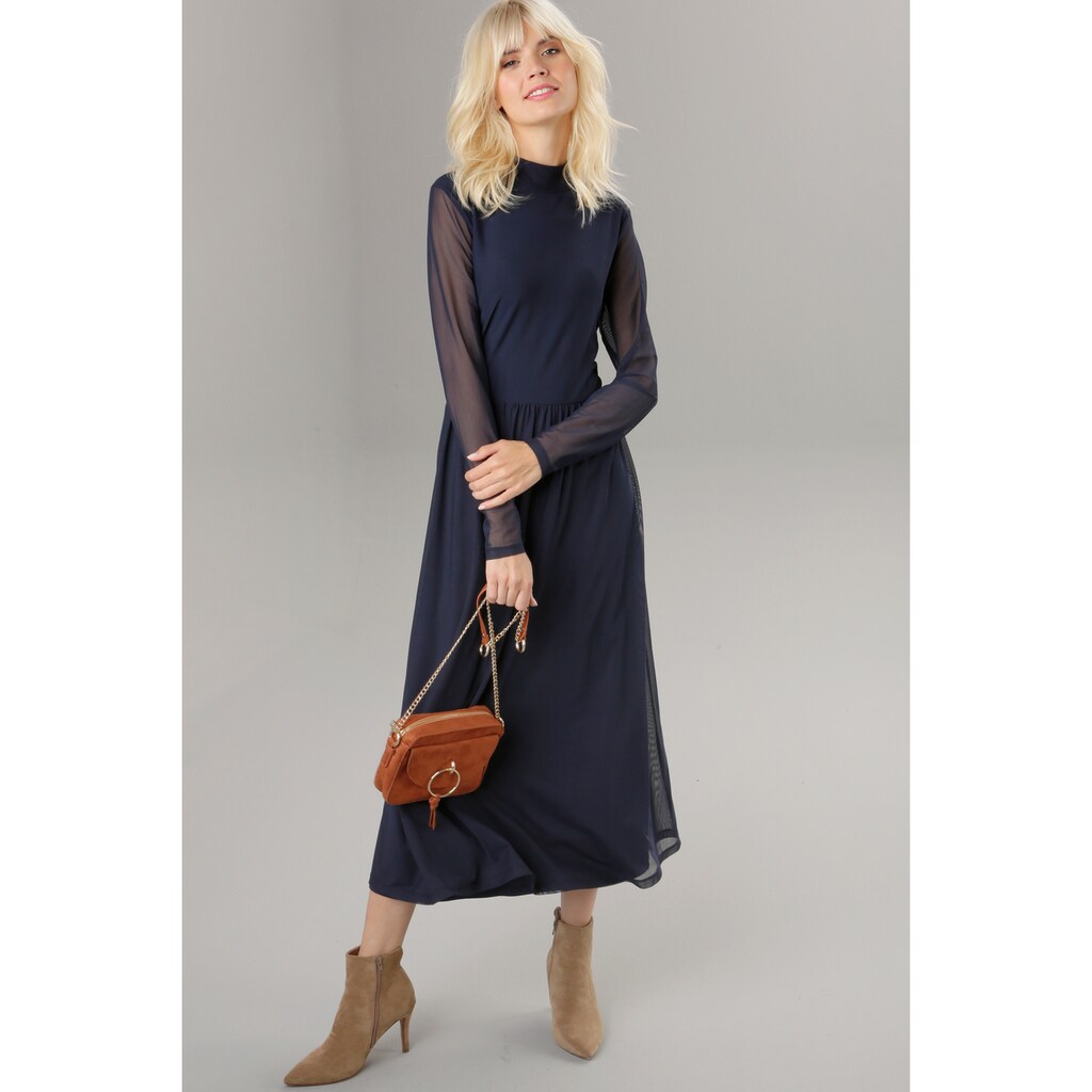 Aniston SELECTED Midikleid, mit kurzem Stehkragen und transparenten Ärmeln - NEUE KOLLEKTION