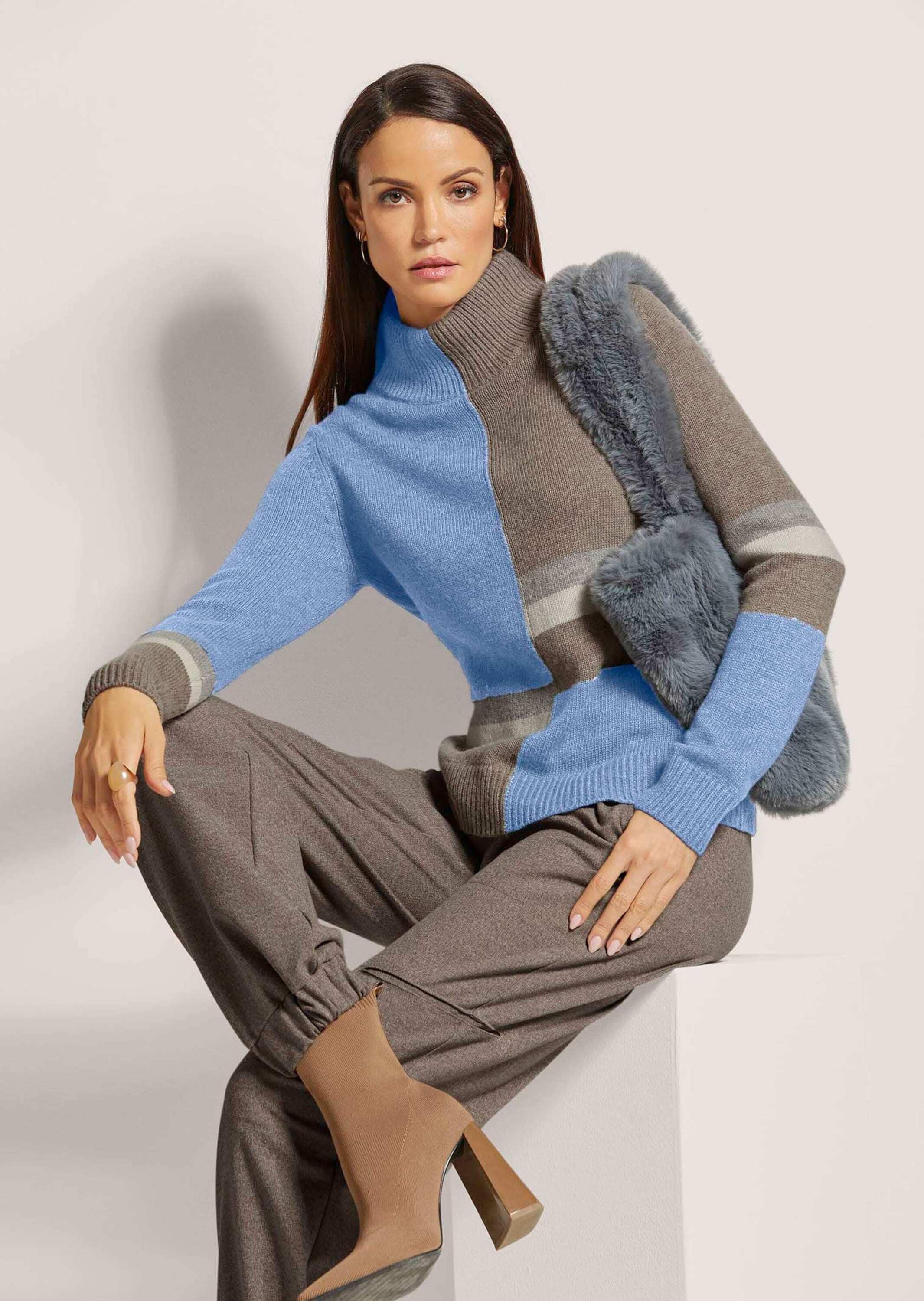 MADELEINE Longpullover »Pullover Stehkragen-Pullover mit Intarsien«