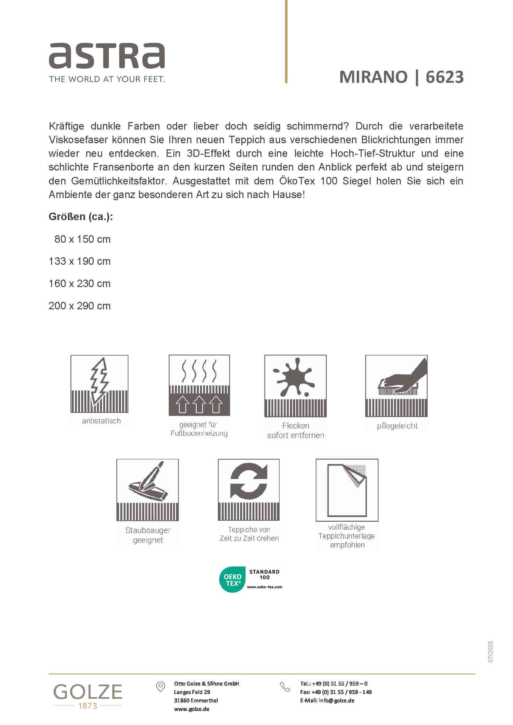 ASTRA Teppich »Mirano 233« rechteckig 7 mm Höhe 3-D Effekt, Viskose, seidig schimmernd, Hoch Tief