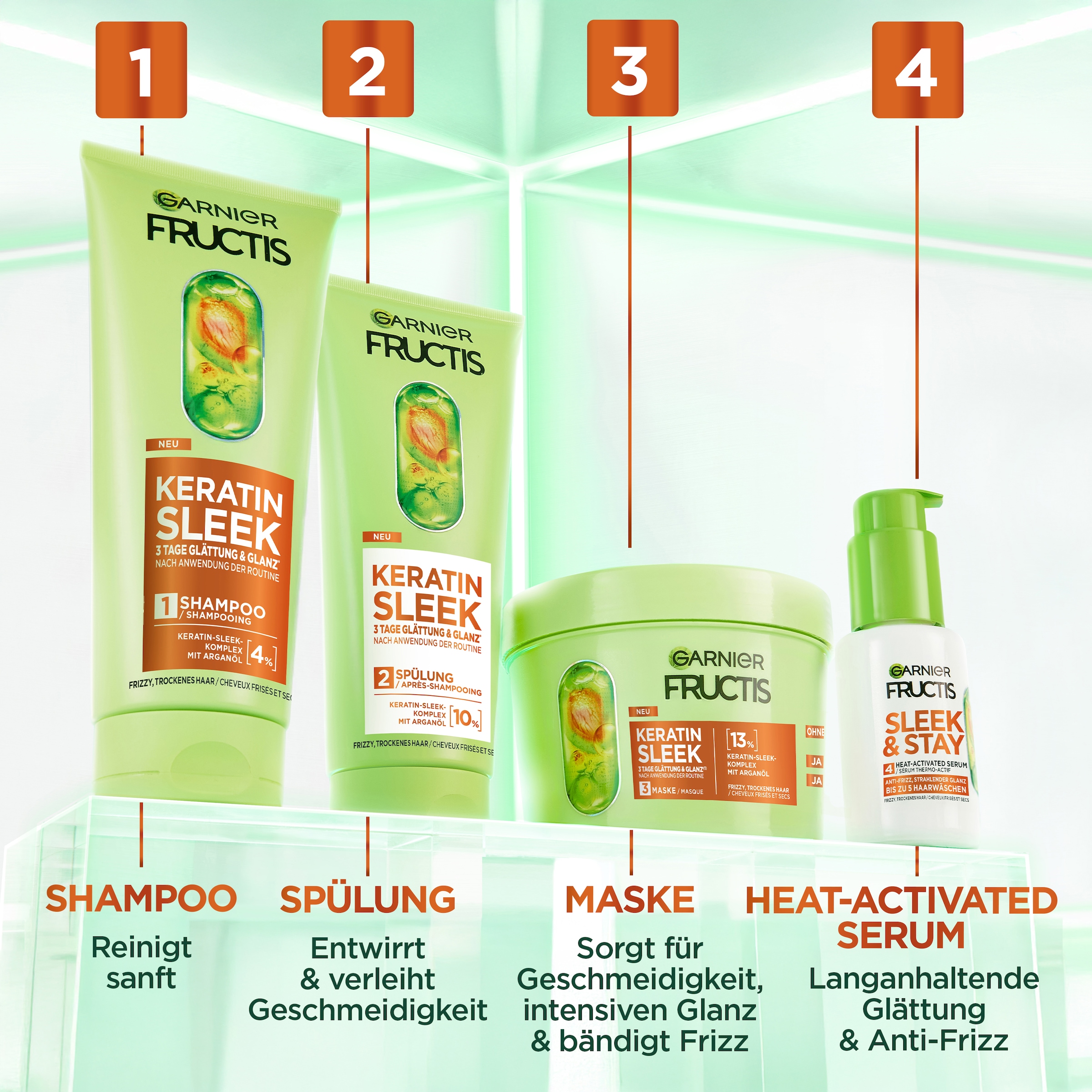 GARNIER Haarspülung »Garnier Fructis Keratin Sleek Spülung«, (Packung, 6 tlg.)
