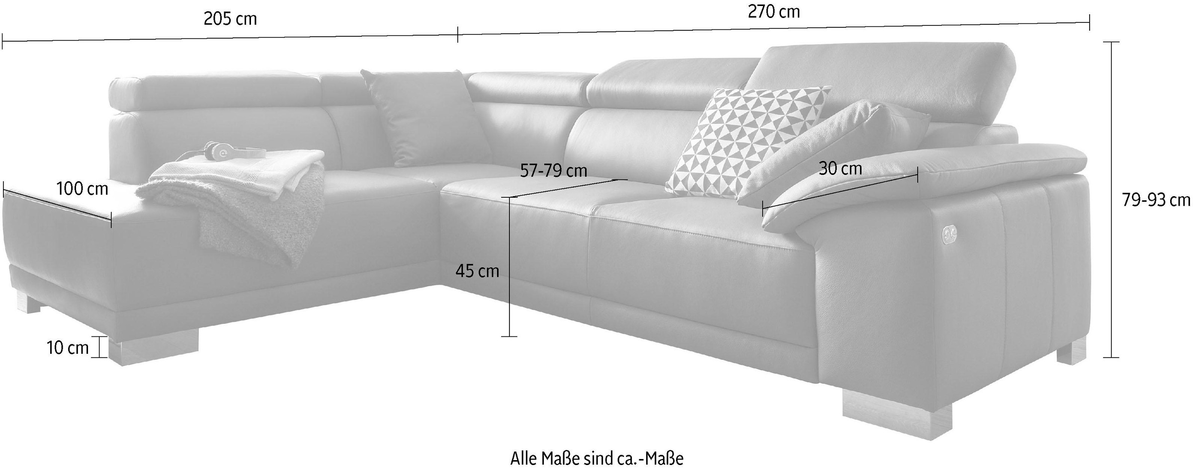 3C Candy Ecksofa »Menorca modern und bequem, L-Form«, Kopfteilverstellung, wahlweise elektronischer Sitzvorzug, in Dickleder