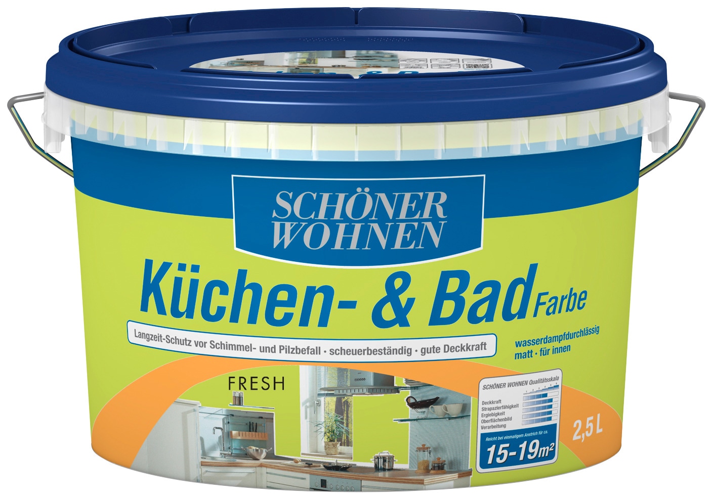 SCHÖNER WOHNEN FARBE Wandfarbe »Küchen- & Badfarbe«, 2,5 Liter, fresh, Langzeitschutz vor Schimmel- und Pilzbefall
