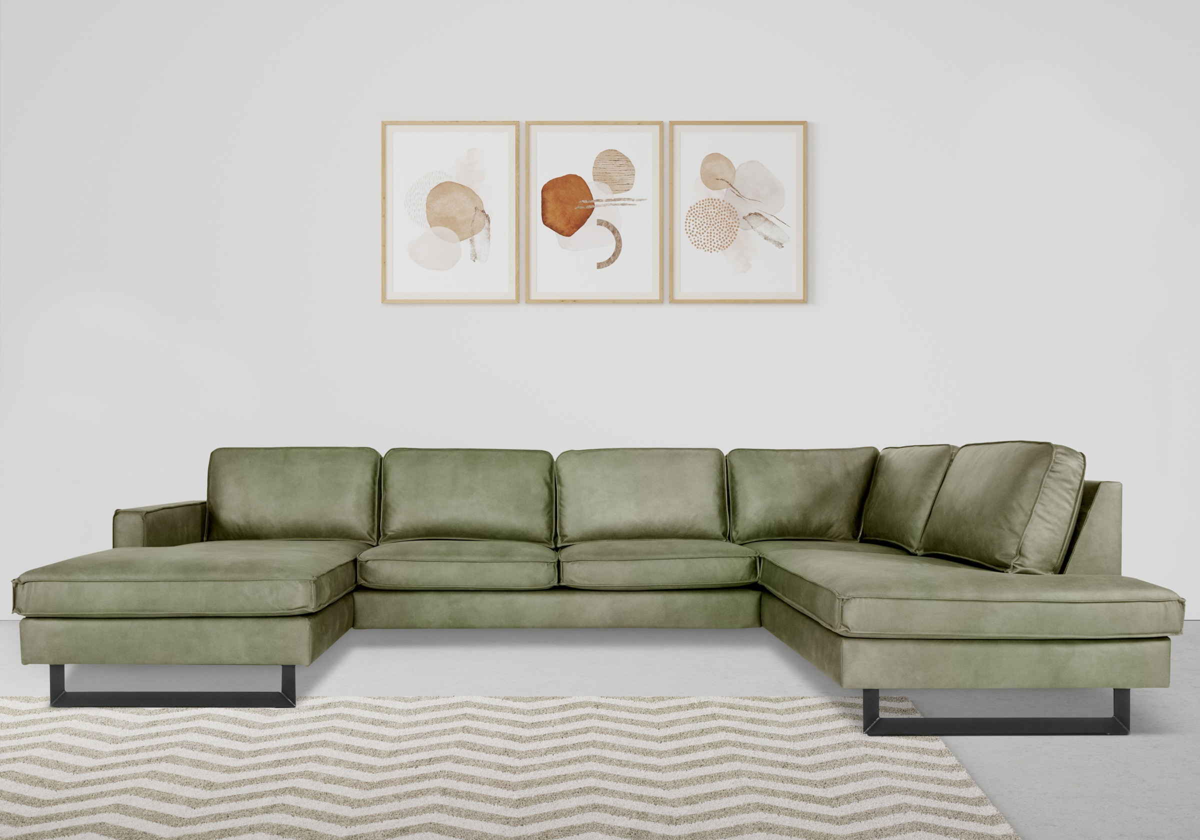 Places of Style Wohnlandschaft »Pinto, 350 cm, U-Form, XXL, mit Ottomanen«, Cord, Chenille, Lederoptik, mit Keder, Metallfüße, Wellenunterfederung