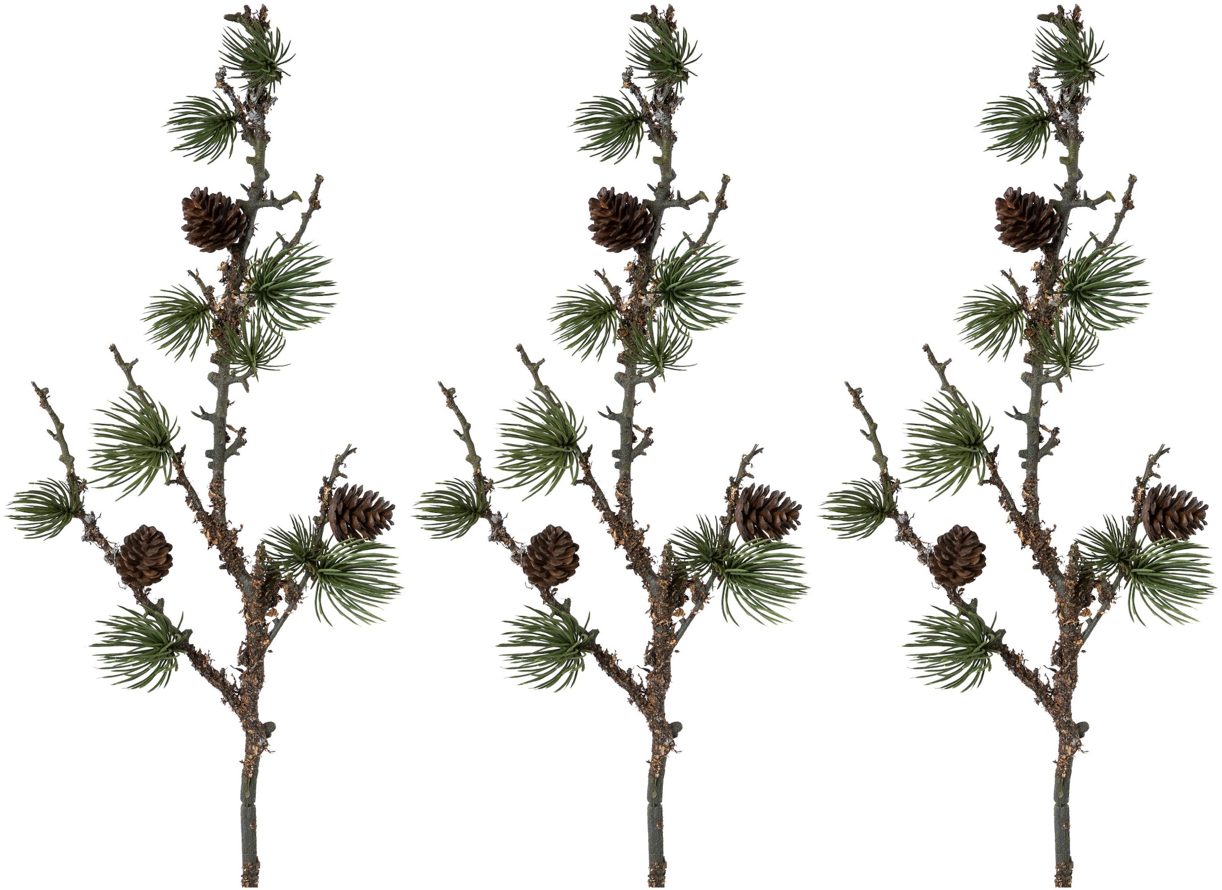 Creativ green Winterliche Kunstpflanze »Weihnachtsdeko«, Zweig mit Zapfen und Flechten, 3er-set