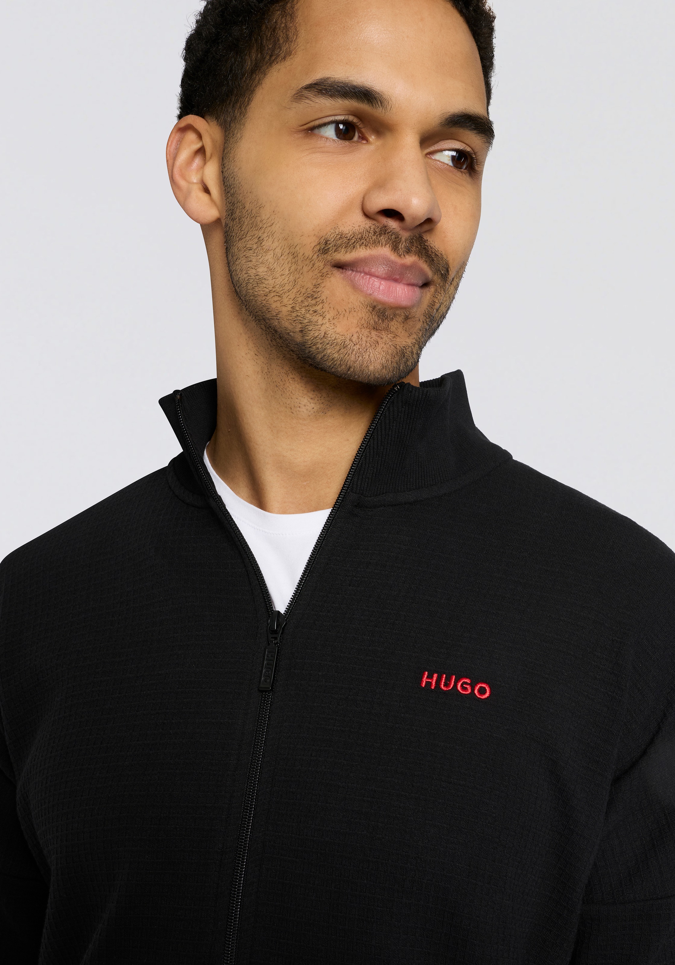 HUGO Underwear Sweatjacke mit Stehkragen, mit feiner Struktur