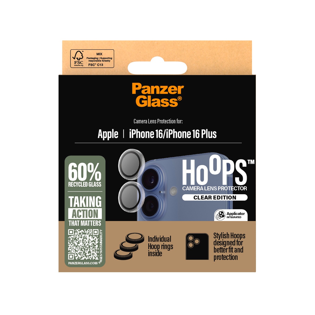 PanzerGlass Kameraschutzglas »Hoops Camera Lens Protection«, für Apple iPhone 16-Apple iPhone 16 Plus, (2 St.), Lens Cover, Schutzfolie, Schutzglas, kratz- & stoßfest