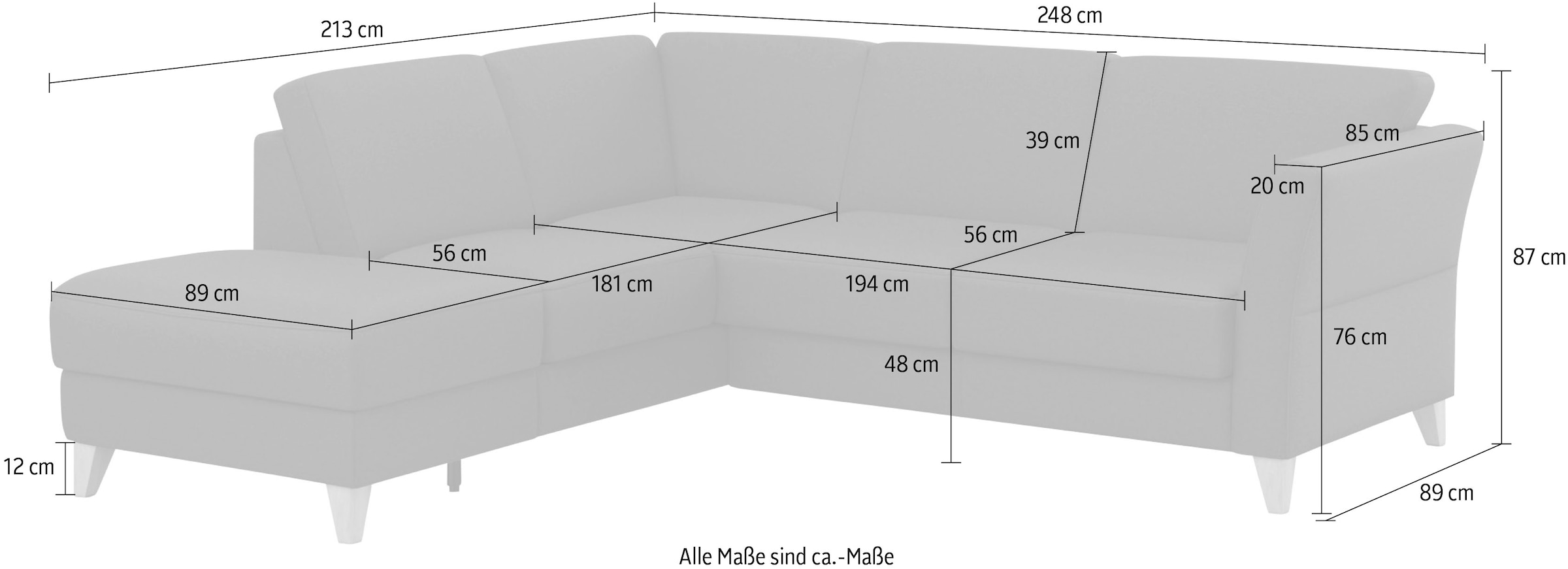 sit&more Ecksofa »Visby L-Form« Wahlweise mit Bettfunktion und Stauraum, frei im Raum stellbar