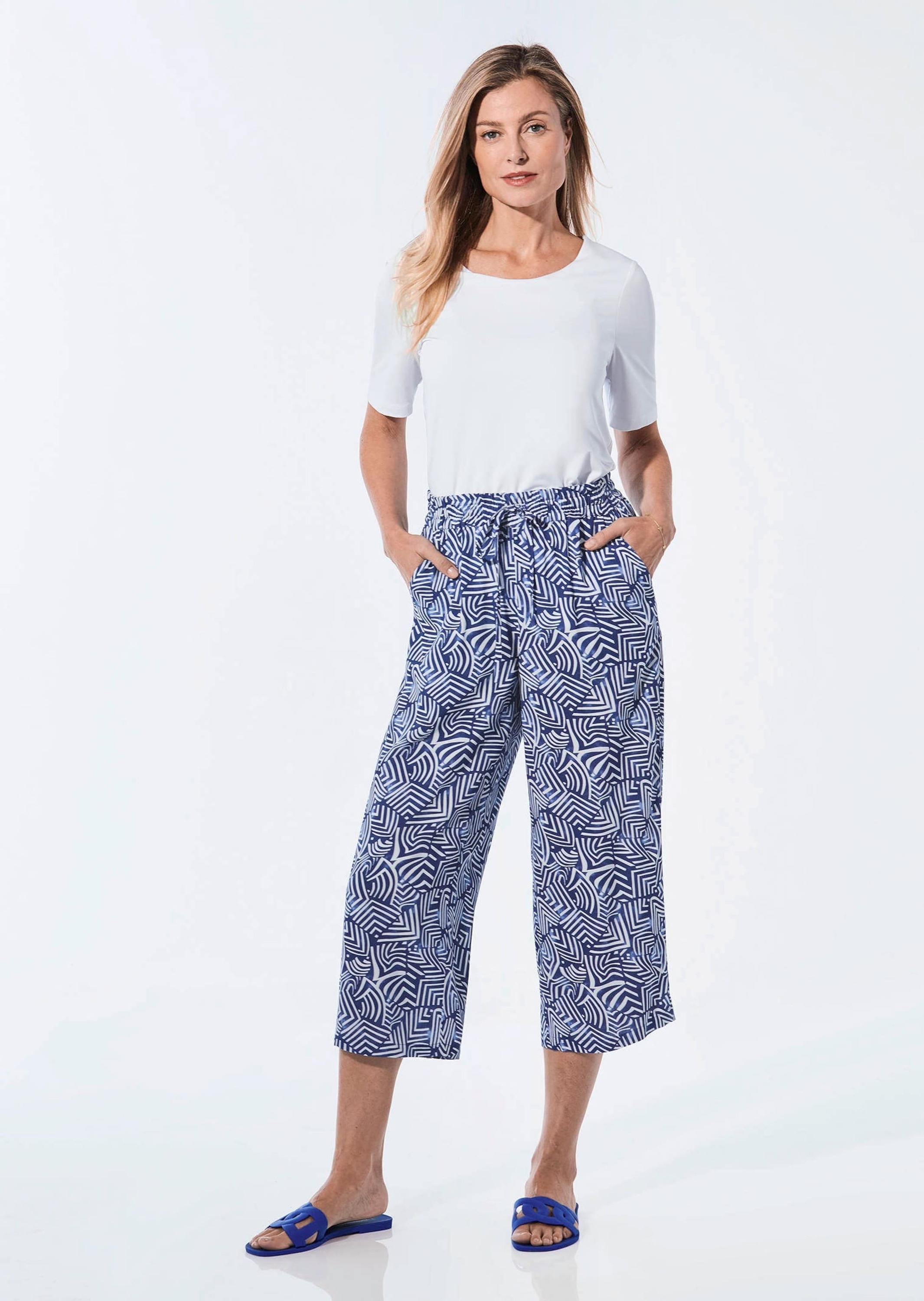 GOLDNER Schlupfhose »Midi-Hose floral mit weitem Bein«  Schlupfbund mit Bindeband