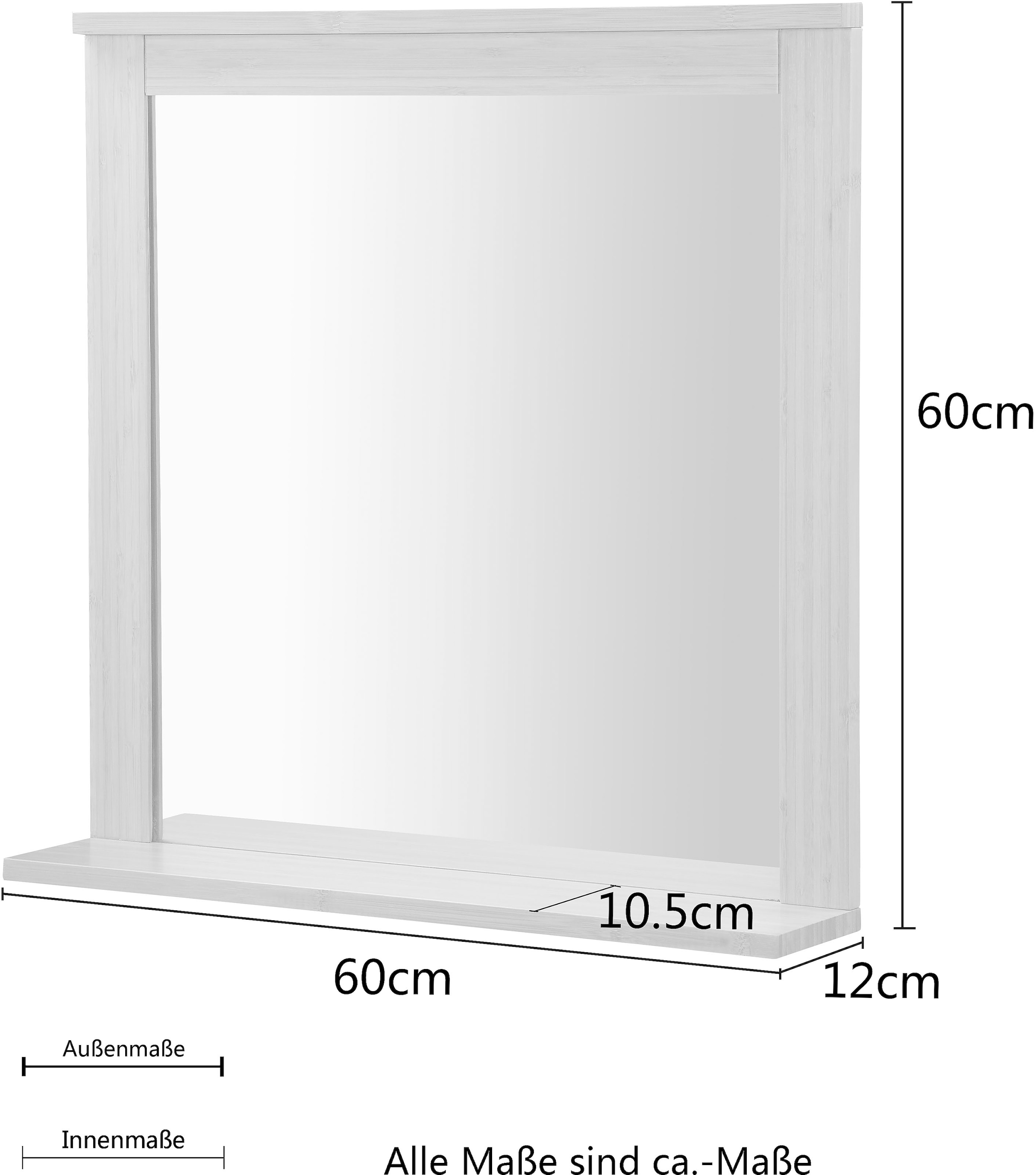 welltime Badspiegel »Bali Natur Badezimmerspiegel Spiegelschrank«, Spiegel mit Ablage Regal Bambus Breite 60cm