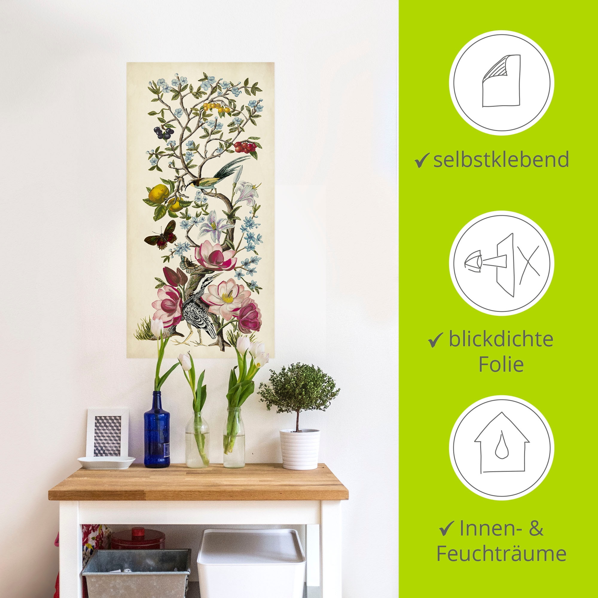 Artland Wandbild »Chinoiserie Natur II«, Pflanzen, (1 St.), als Alubild, Outdoorbild, Leinwandbild, Wandaufkleber, versch. Größen