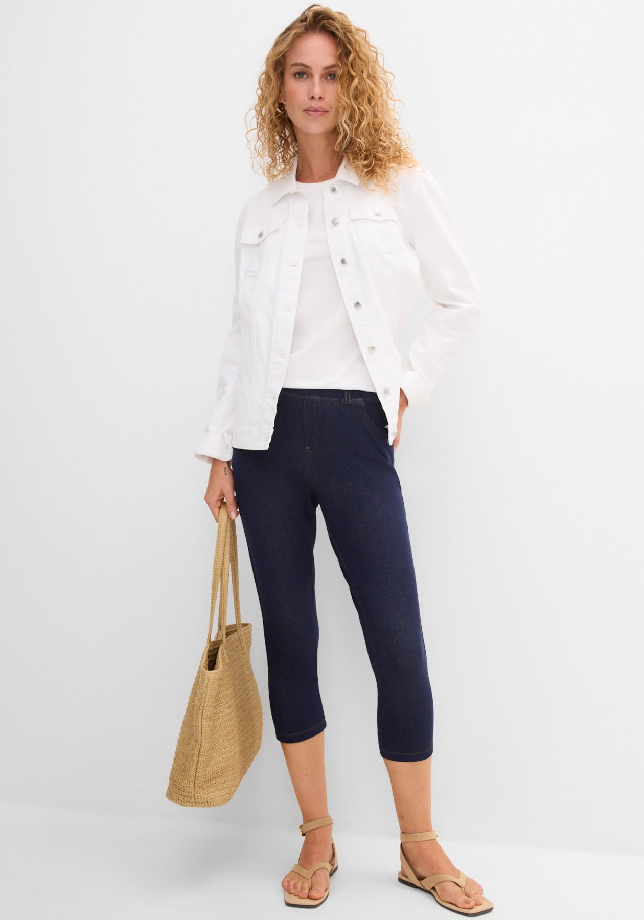 bonprix Caprileggings  in Jeansoptik, aus Baumwollmischung, Skinny Fit