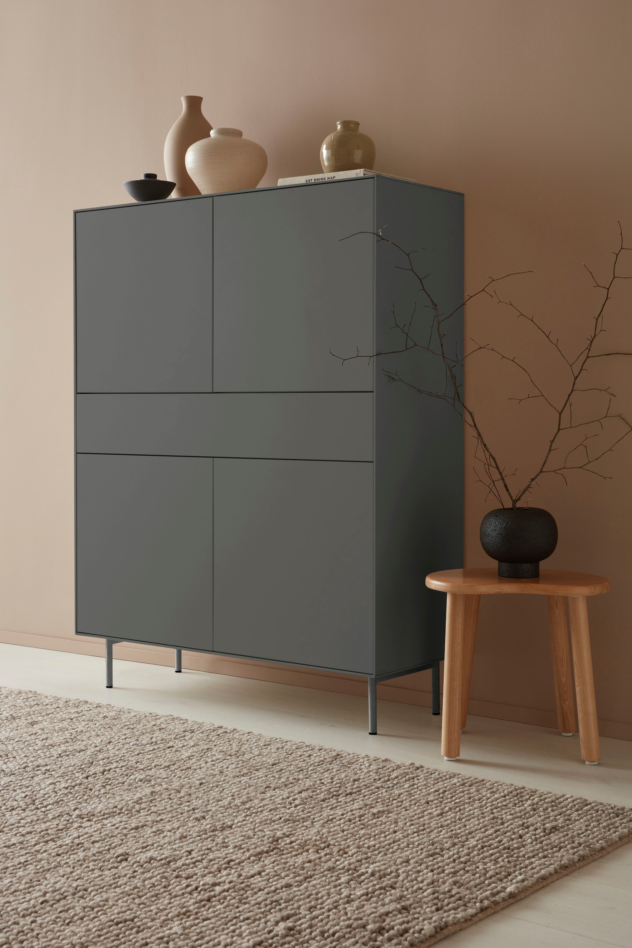 Highboard »Essentials«, Höhe: 144cm, MDF lackiert, Push-to-open-Funktion