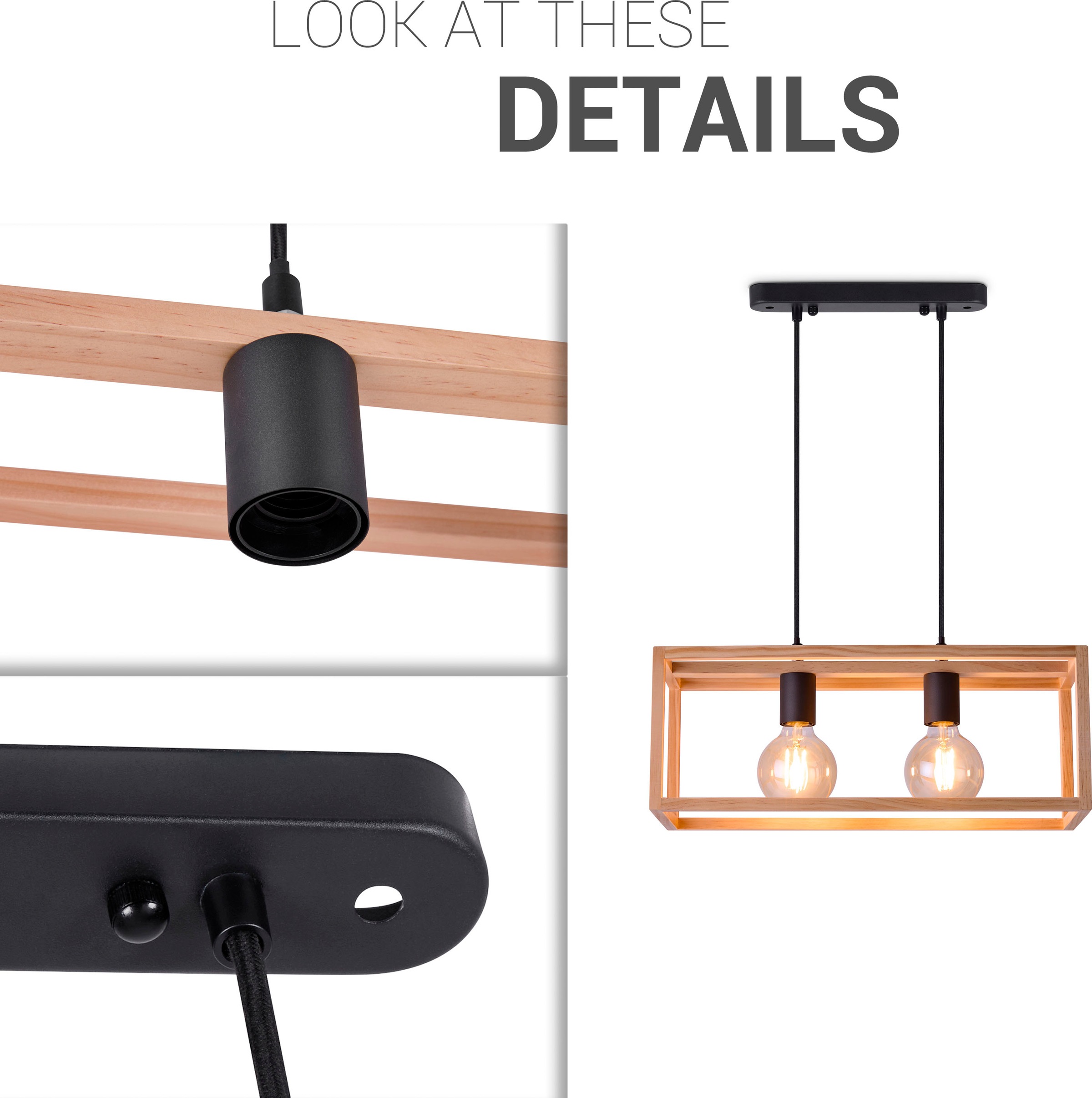 Paco Home Pendelleuchte »BJÖRN«, Leuchtmittel E27 | ohne Leuchtmittel, LED Pendellampe Wohnzimmer Esszimmer Modern Holz Zweiflammig E27