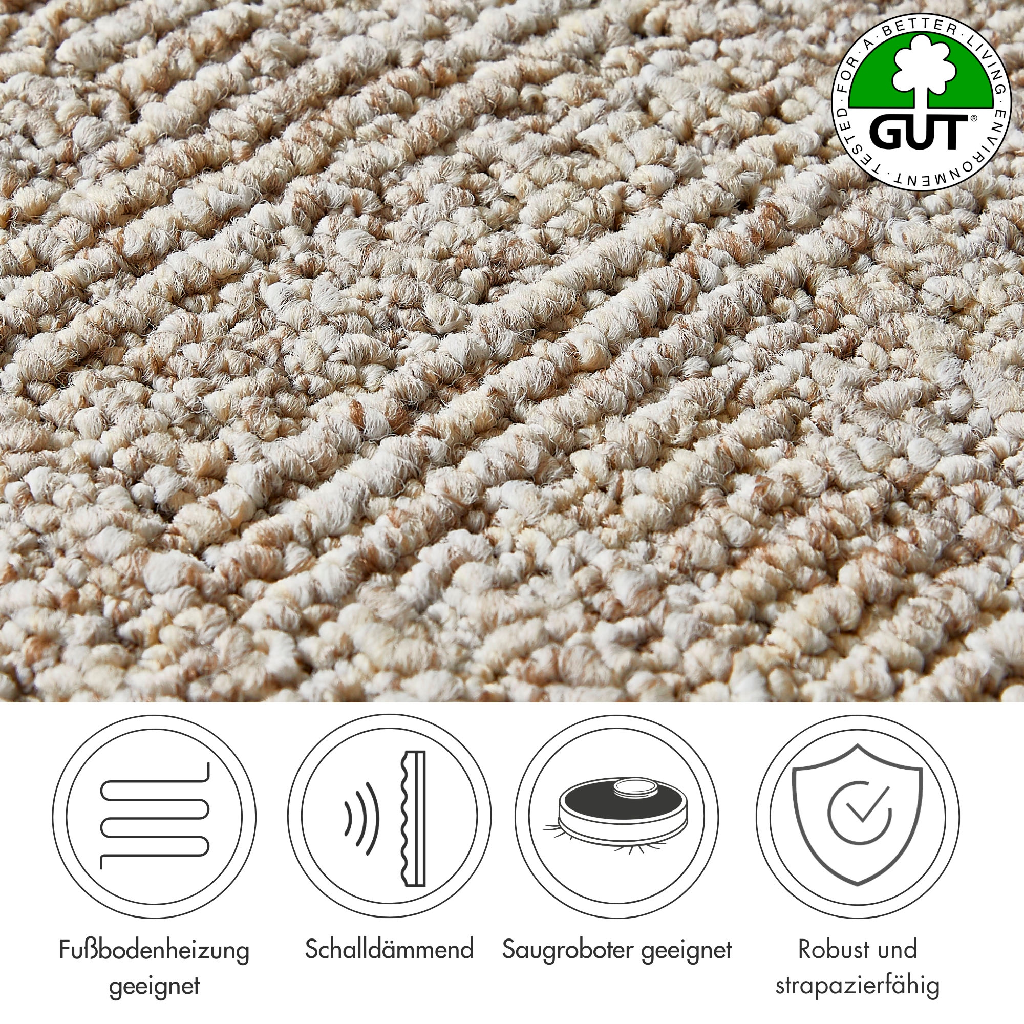 Andiamo Teppichboden »Patras, Strukturschlinge, Made in Netherlands«, rechteckig, 0,85 mm Höhe, meliert, Breite 400 cm oder 500 cm, strapazierfähig & robust