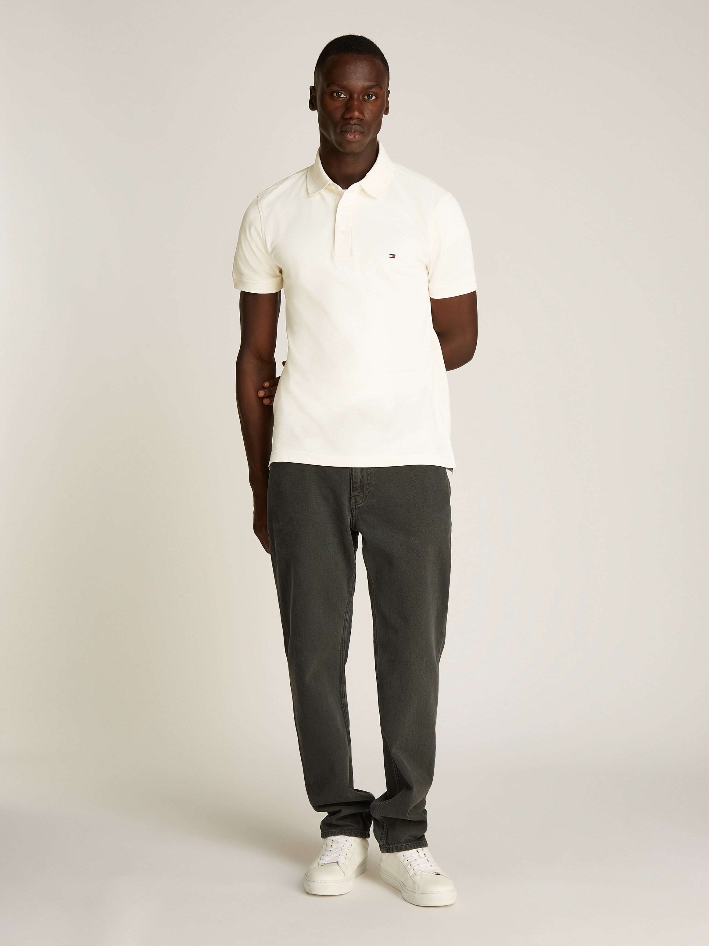 Tommy Hilfiger Poloshirt »1985 SLIM POLO mit Piqué-Struktur und Stickerei«, meliert, casual, slim fit, Baumwollmix, Polokragen