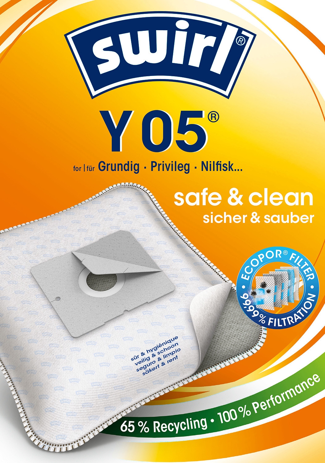 Swirl Staubsaugerbeutel »Swirl® Y 05 EcoPor® XL Vorteilspack für Grundig, Privileg und Nilfisk«, (Packung, 11 St.)