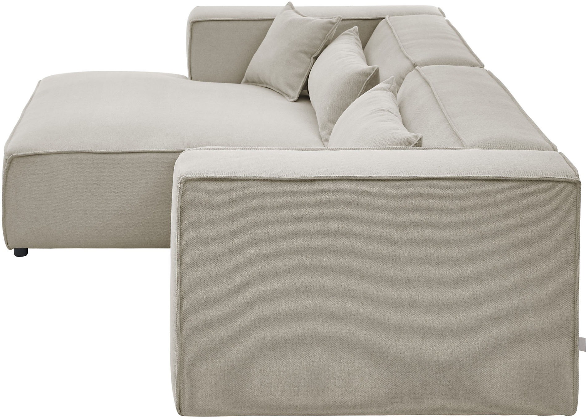 LeGer Home by Lena Gercke Ecksofa »PIARA mit Kedernaht in Cord oder Leinenoptik, moderne Couch in L-Form«, wahlweise Ottomane rechts/links, schwarze Füße, bequemer Sitzkomfort