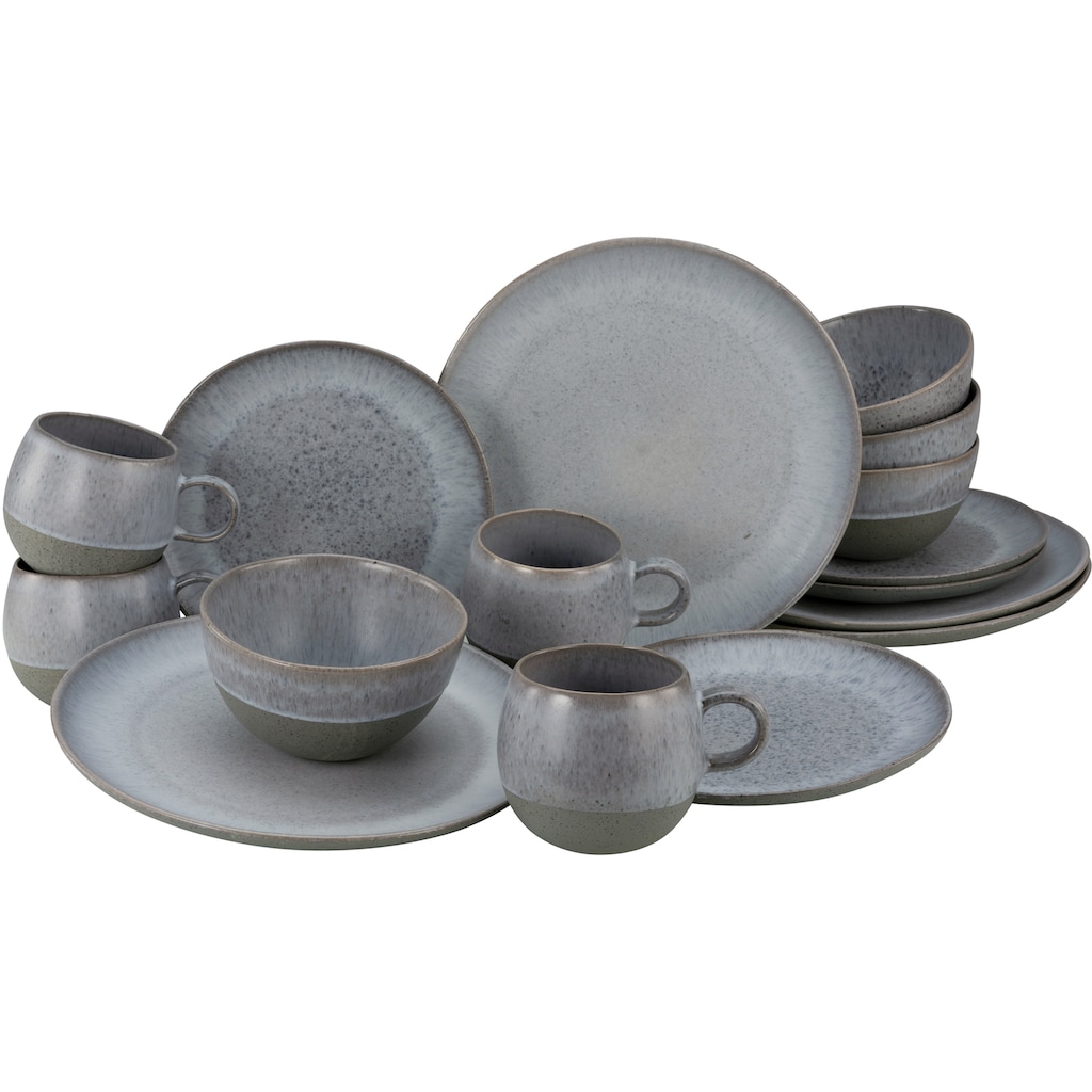 CreaTable Kombiservice »Geschirr-Set LOFT STONE«, (Set, 16 tlg., Kaffeeservice und Tafelservice im Set, für 4 Personen)