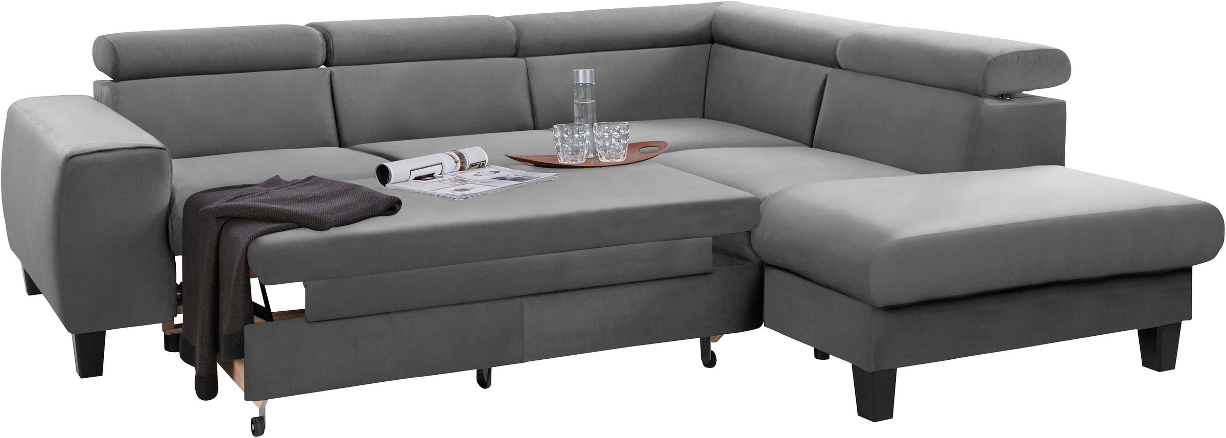 COTTA Polstergarnitur »Morven L-Form«, (Set), Set bestehend aus: Ecksofa mit Kopfteilverstellung & Hocker
